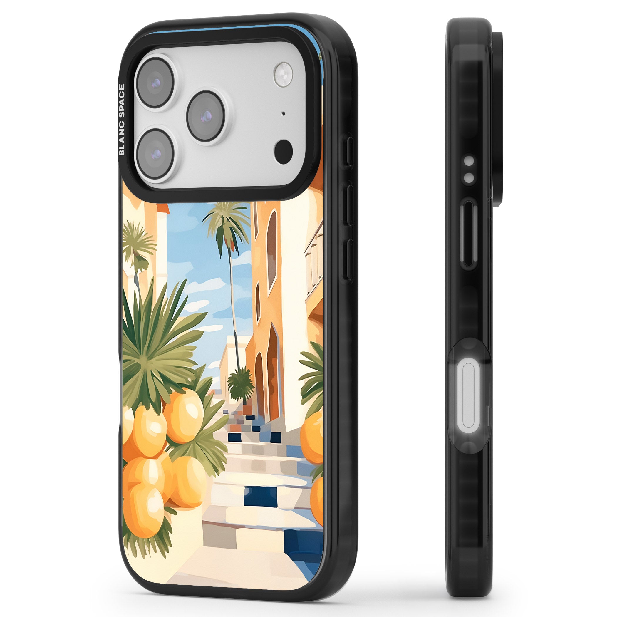 Mediterranean Village iPhone 17 Pro Impact Pro Black Phone Case Side Profile
