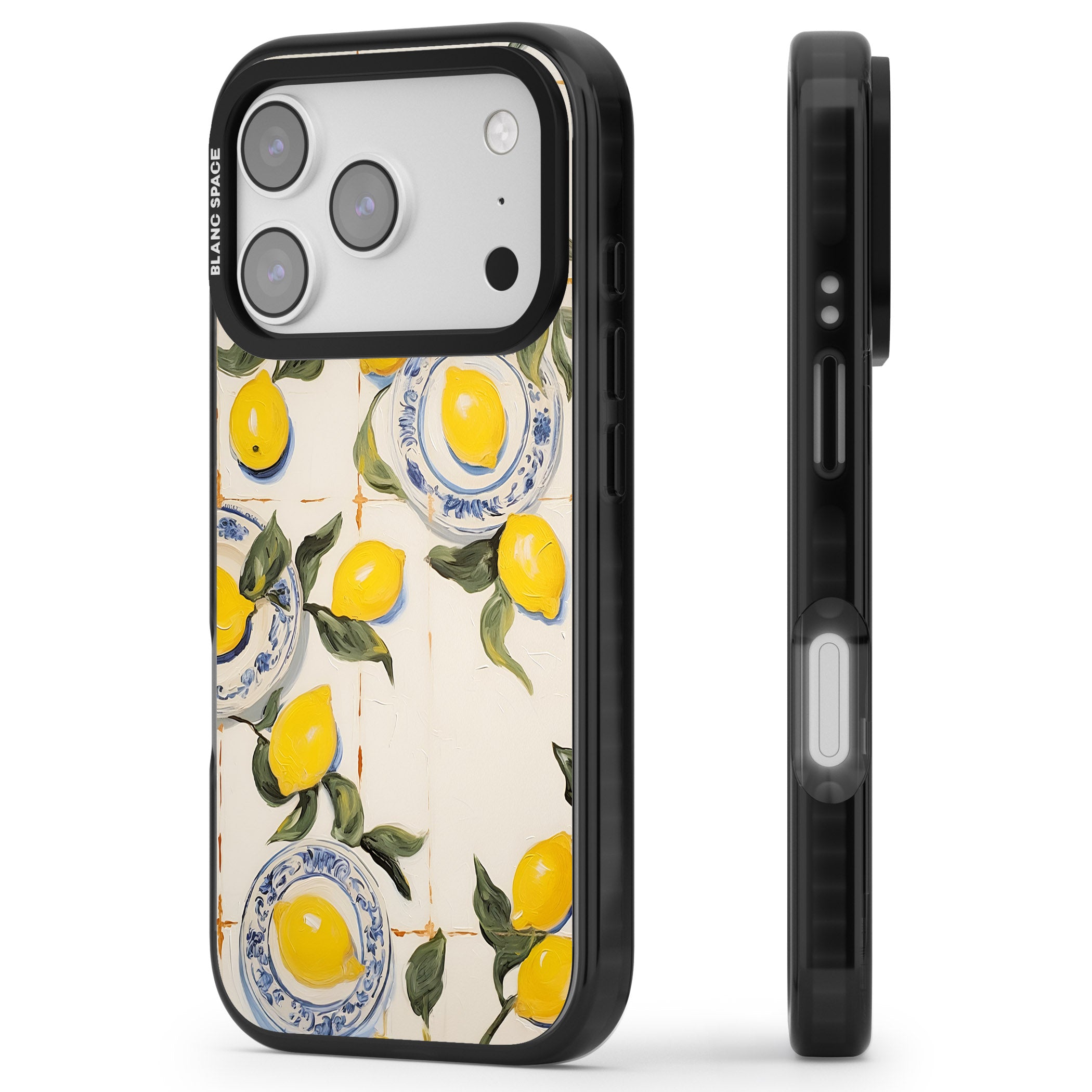 Lemons & Porcelain iPhone 17 Pro Impact Pro Black Phone Case Side Profile