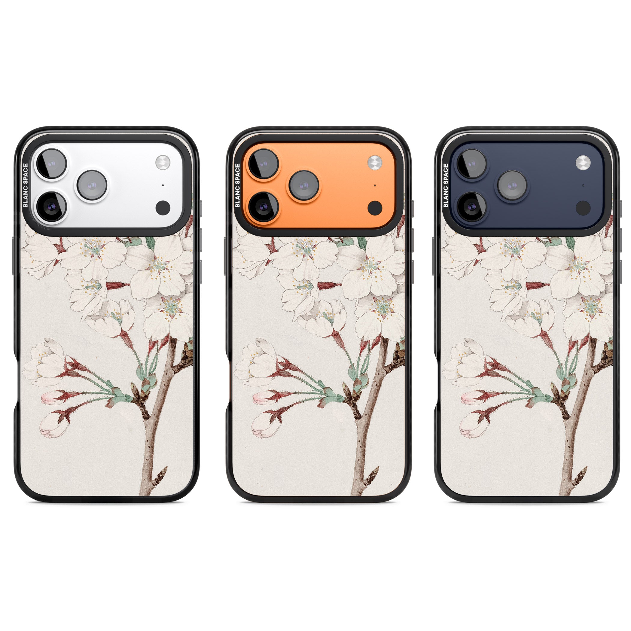 Vintage Japanese Illustrations Cherry Blossoms iPhone 17 Pro Impact Pro Black Phone Case APT Impact Protection