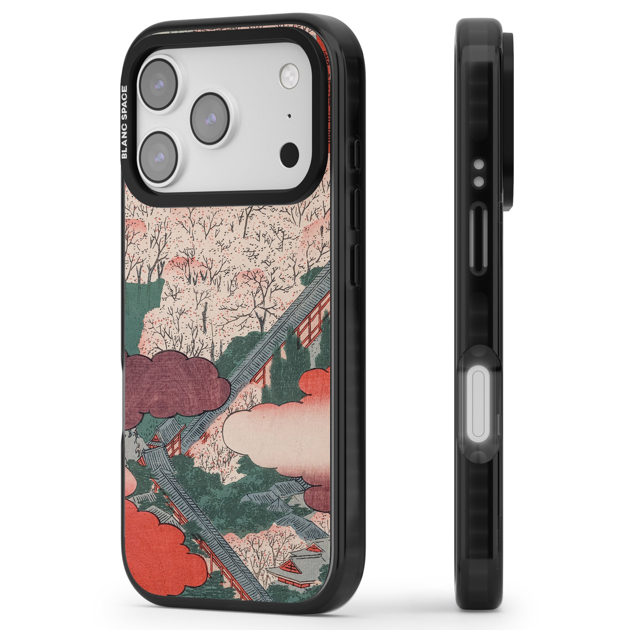 Vintage Japanese Illustrations Japanese City iPhone 17 Pro Impact Pro Black Phone Case Side Profile