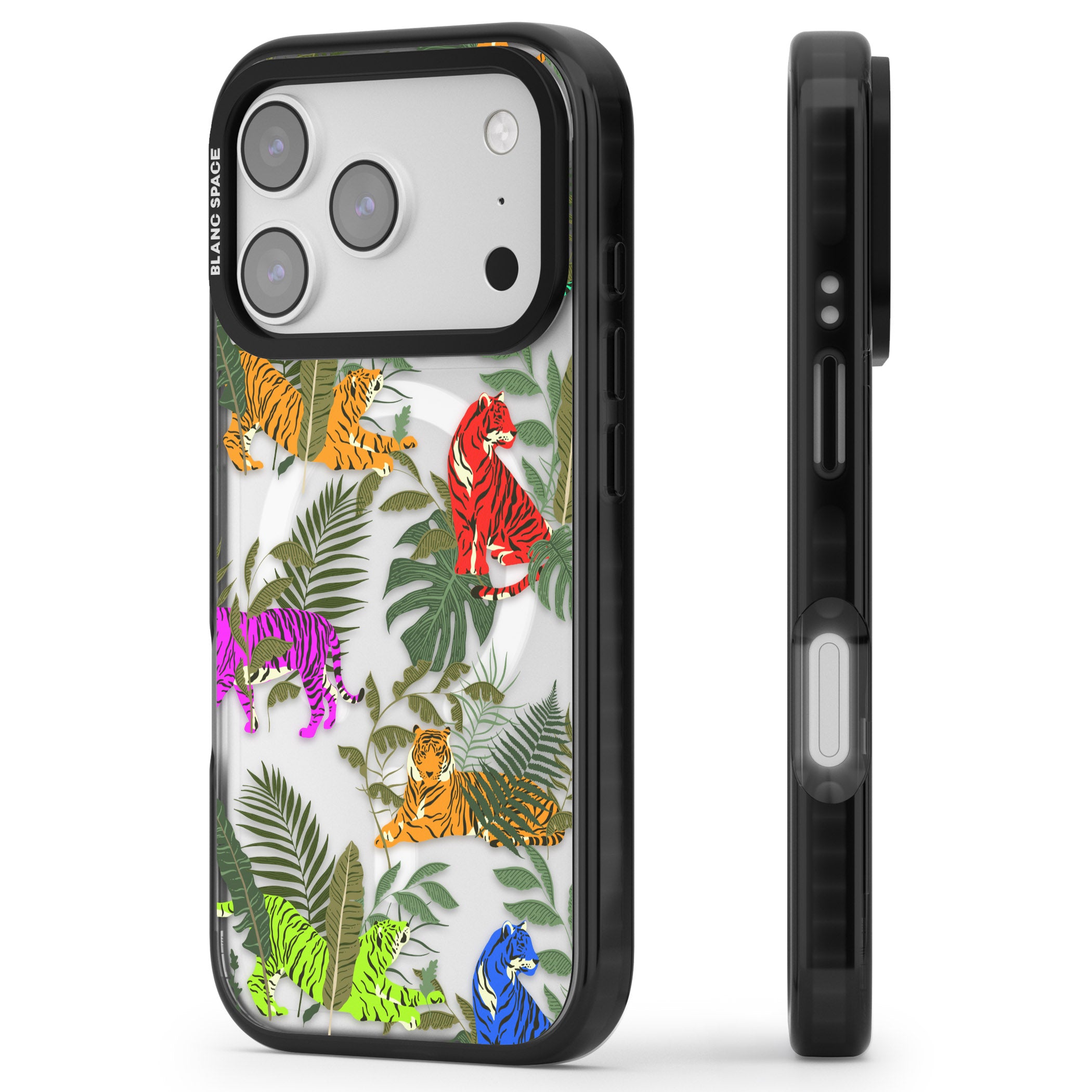 Colorful Jungle Tiger iPhone 17 Pro Impact Pro Black Phone Case Side Profile