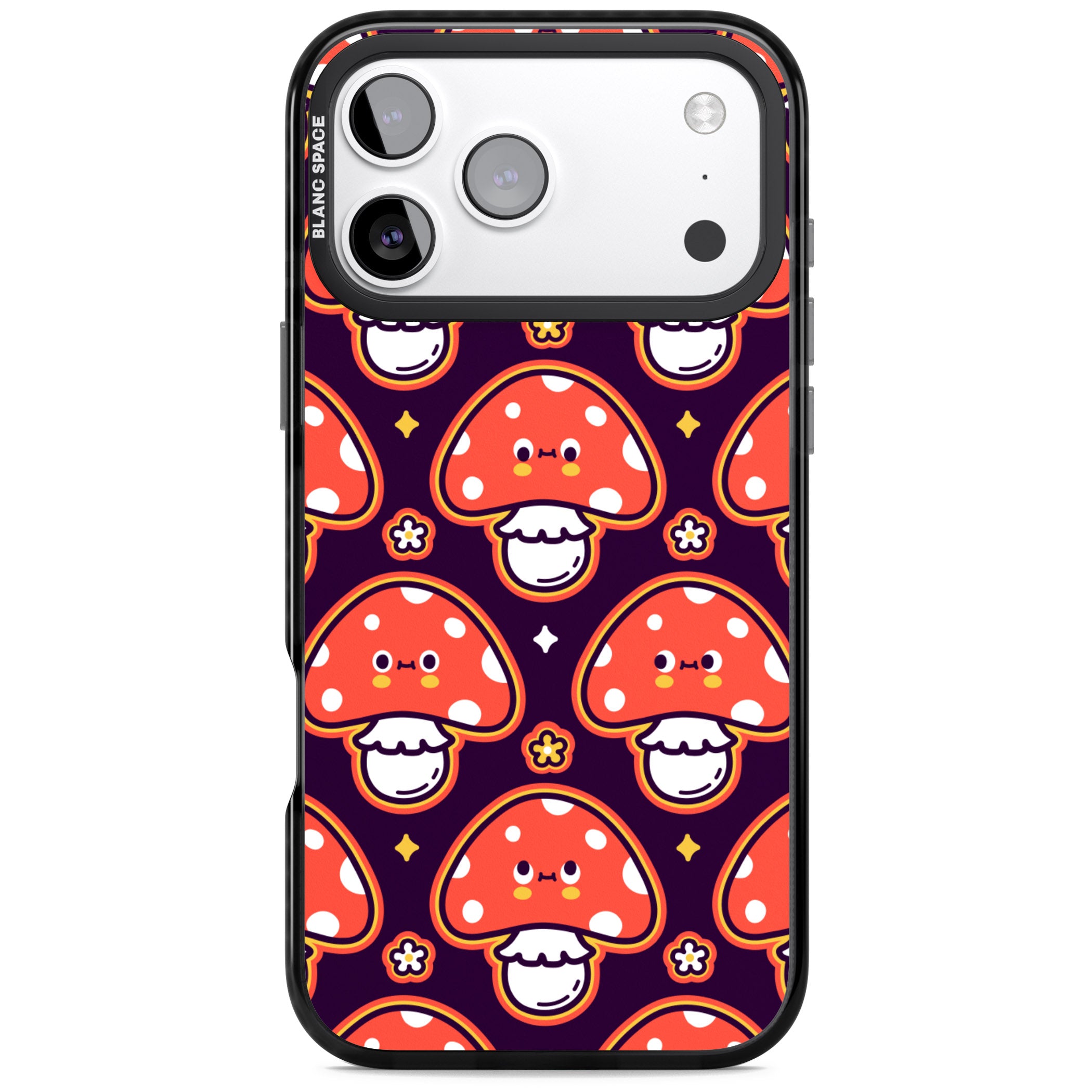 Mushroom Kawaii Pattern iPhone 17 Pro Impact Pro Black Phone Case