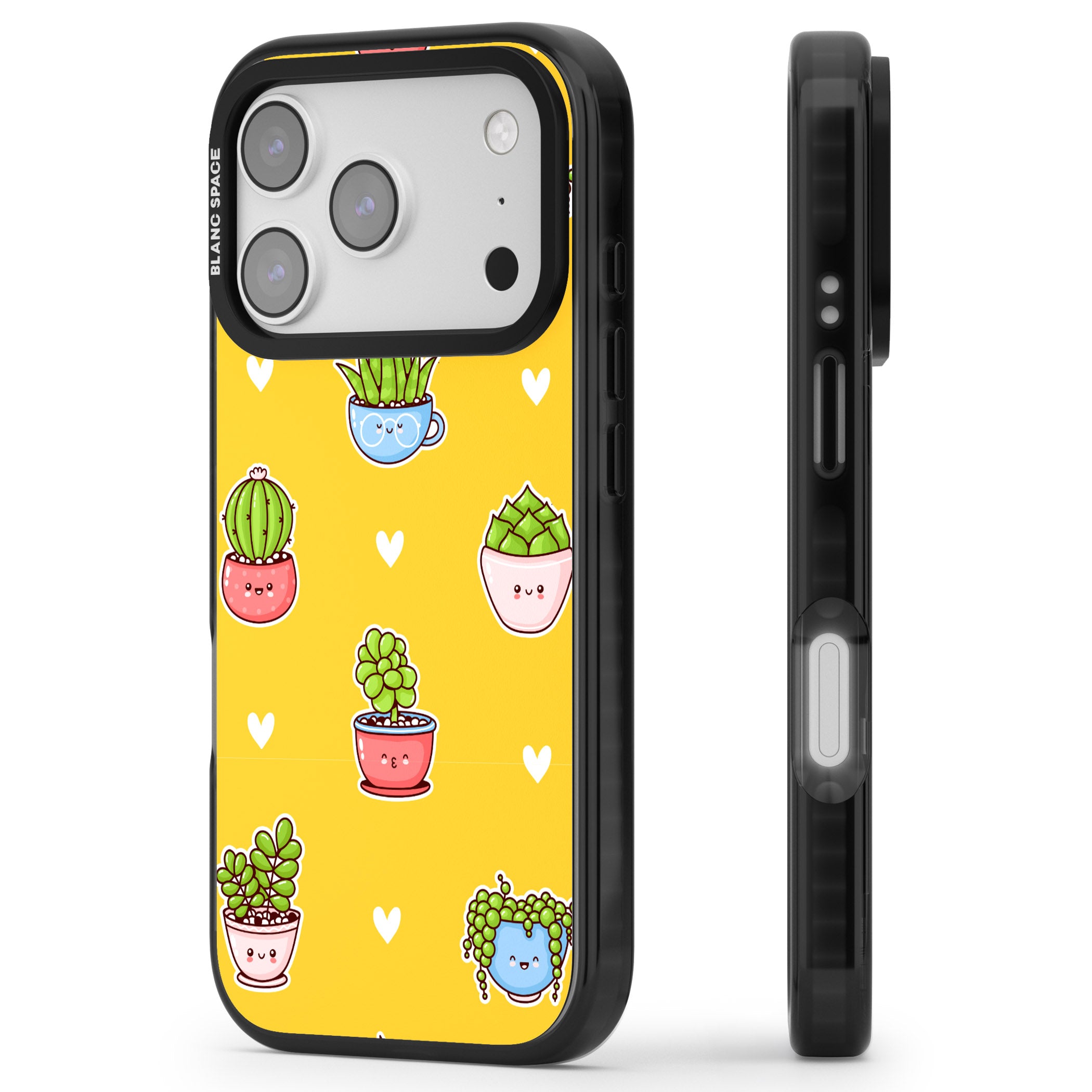 Plant Faces Kawaii Pattern iPhone 17 Pro Impact Pro Black Phone Case Side Profile