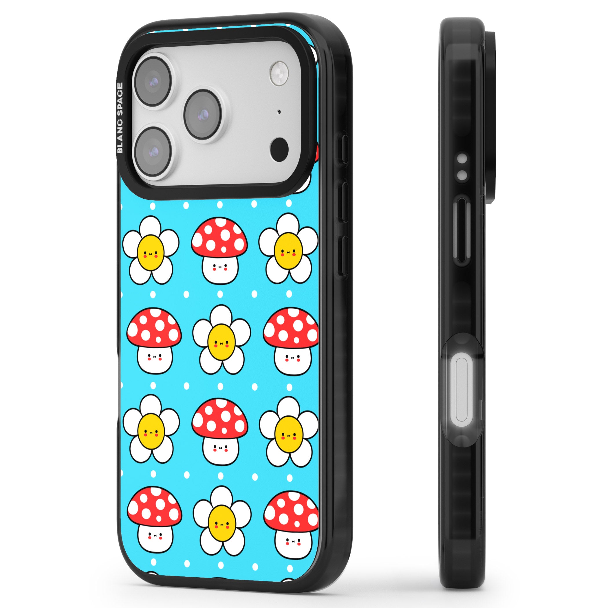 Shroom Bunnies Kawaii Pattern iPhone 17 Pro Impact Pro Black Phone Case Side Profile