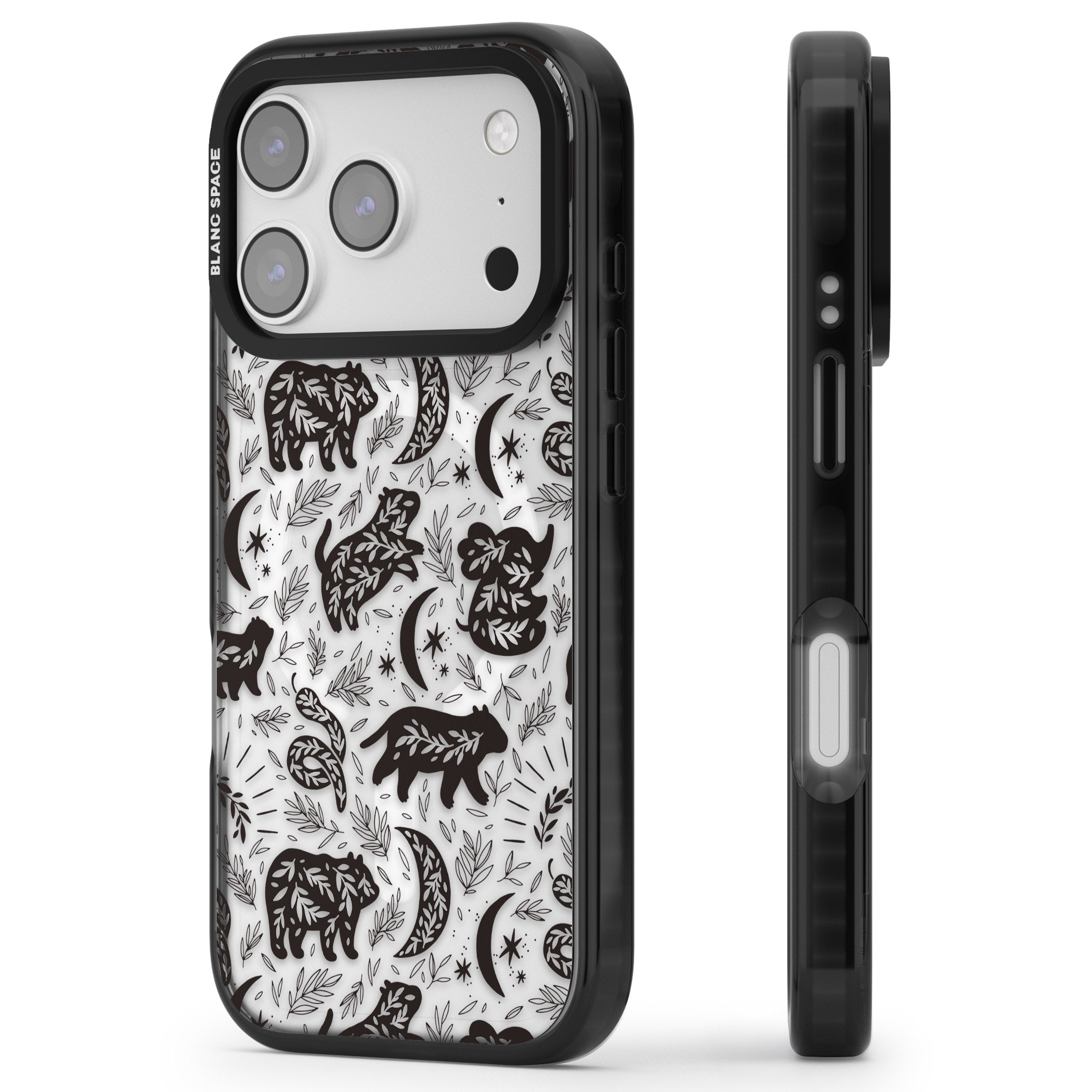 Midnight Forest Animals iPhone 17 Pro Impact Pro Black Phone Case Side Profile