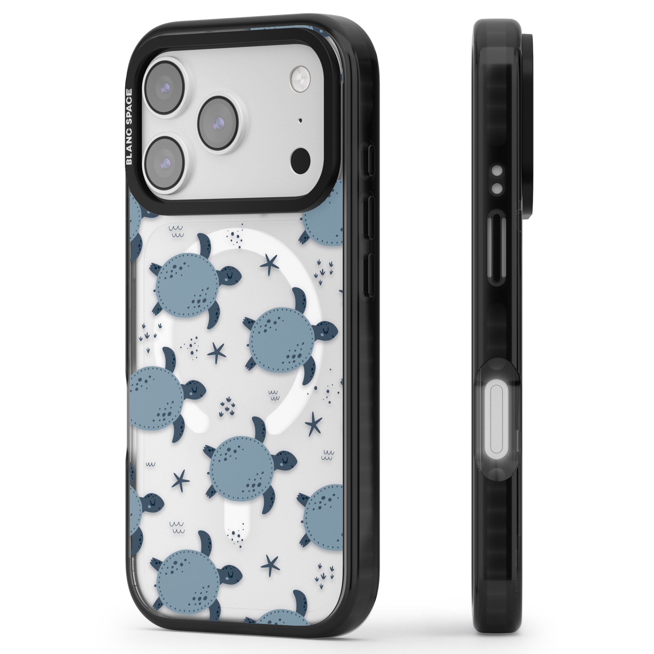 Under The Sea Patterns Sea Turtles (Clear) iPhone 17 Pro Impact Pro Black Phone Case Side Profile