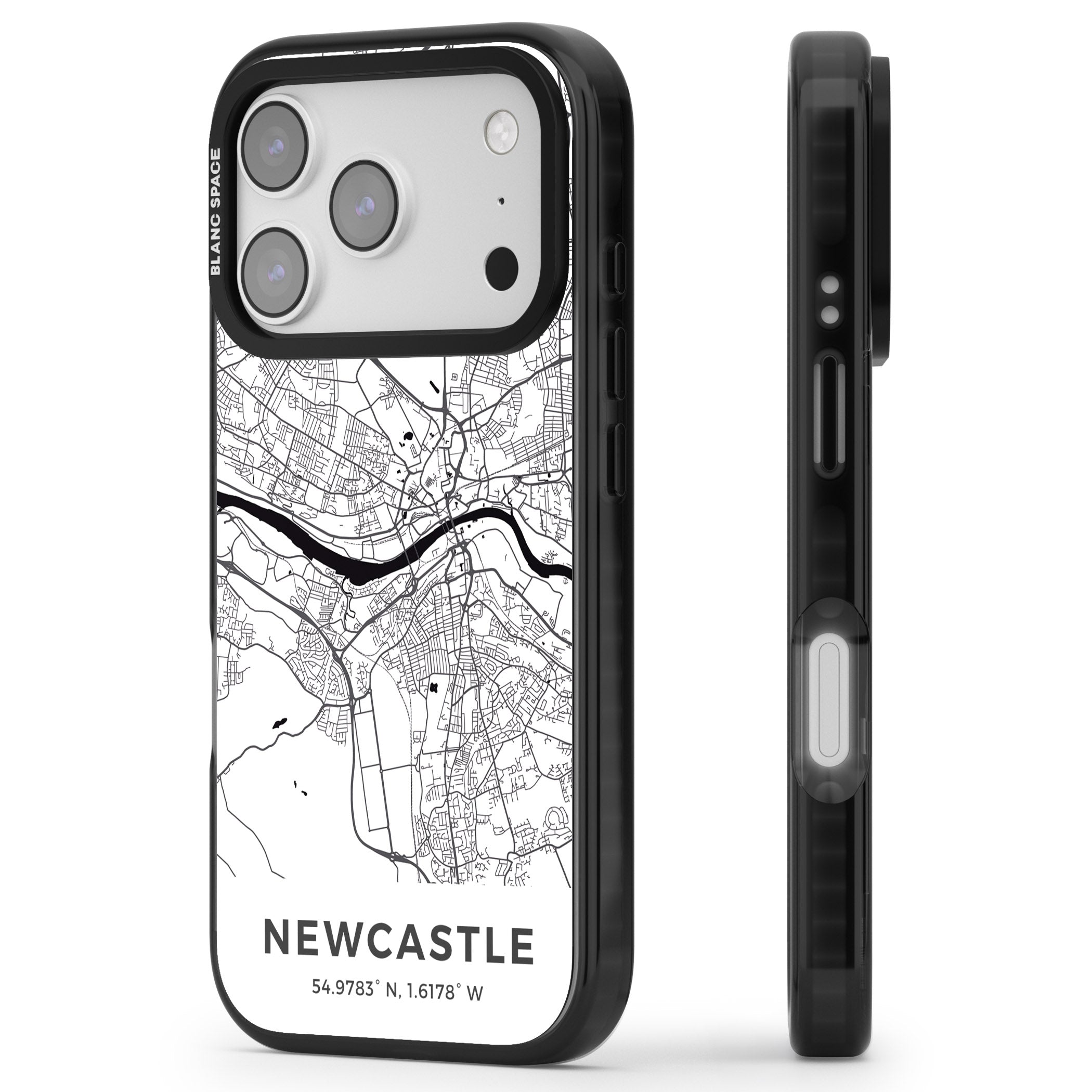 Newcastle City Map iPhone 17 Pro Impact Pro Black Phone Case Side Profile
