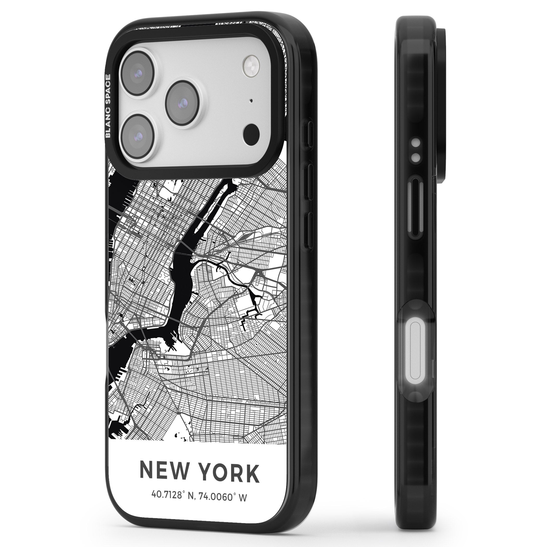 New York Map iPhone 17 Pro Impact Pro Black Phone Case Side Profile