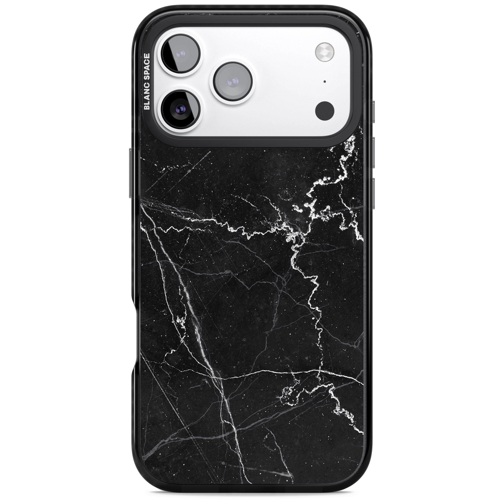 Bold Black Marble With White Texture iPhone 17 Pro Impact Pro Black Phone Case