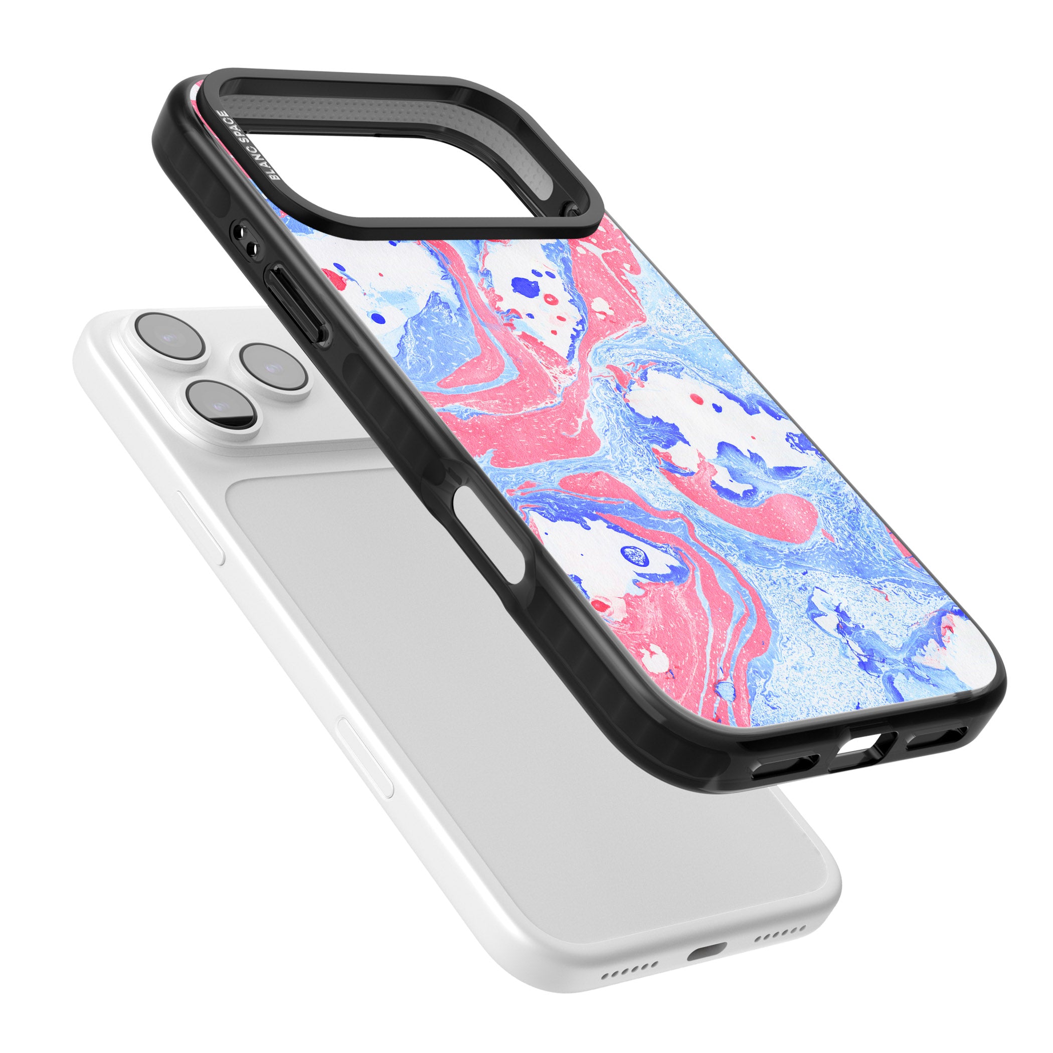 Pink, Blue & White Marbled Paper Pattern iPhone 17 Pro Impact Pro Black Phone Case Colours