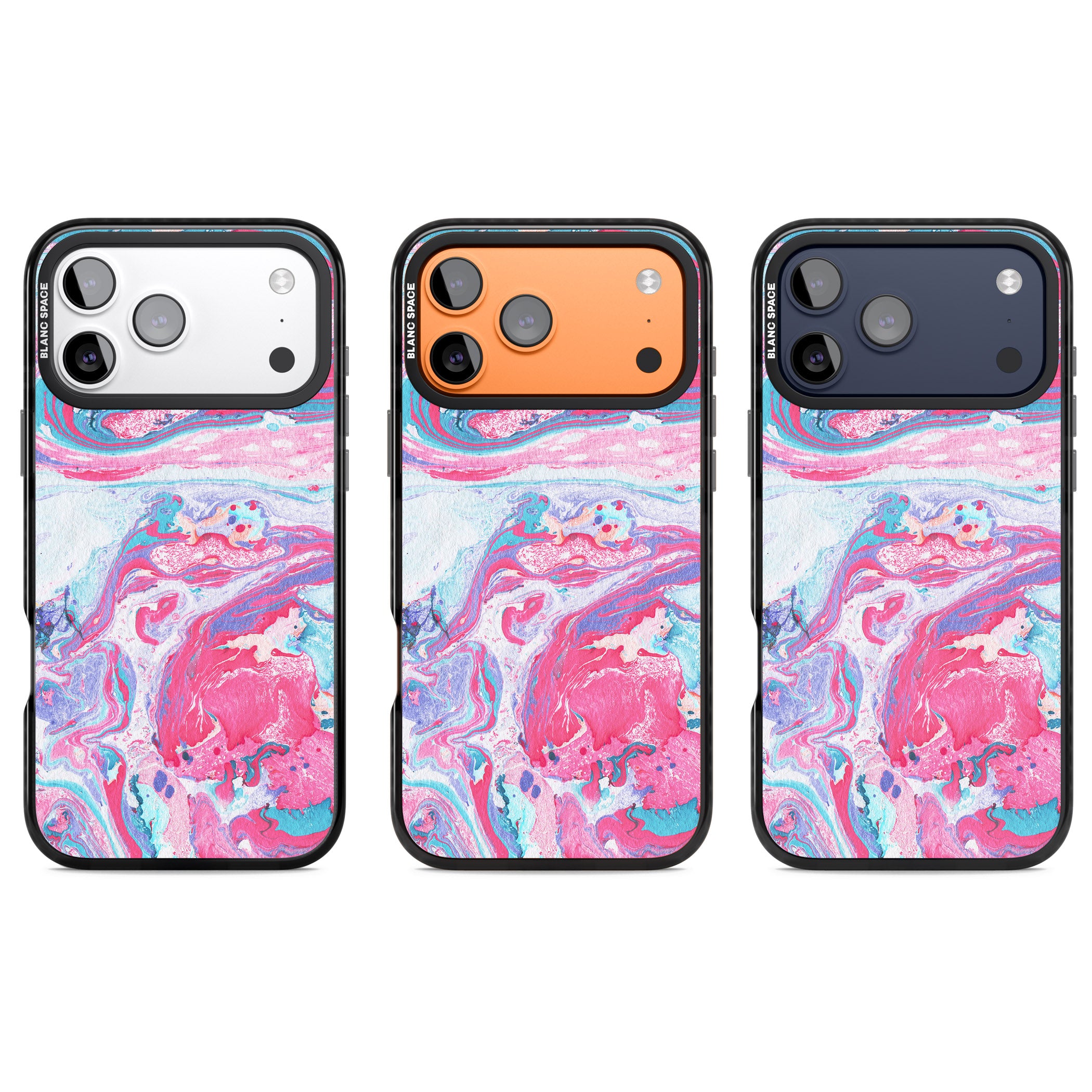 Pink, Blue & Purple Marbled Paper Pattern iPhone 17 Pro Impact Pro Black Phone Case APT Impact Protection