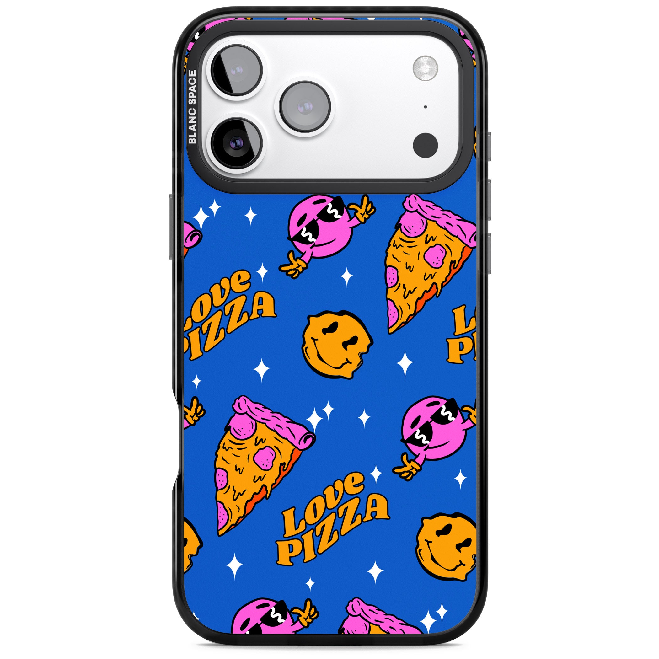Psychedelic Love Pizza Pattern iPhone 17 Pro Impact Pro Black Phone Case