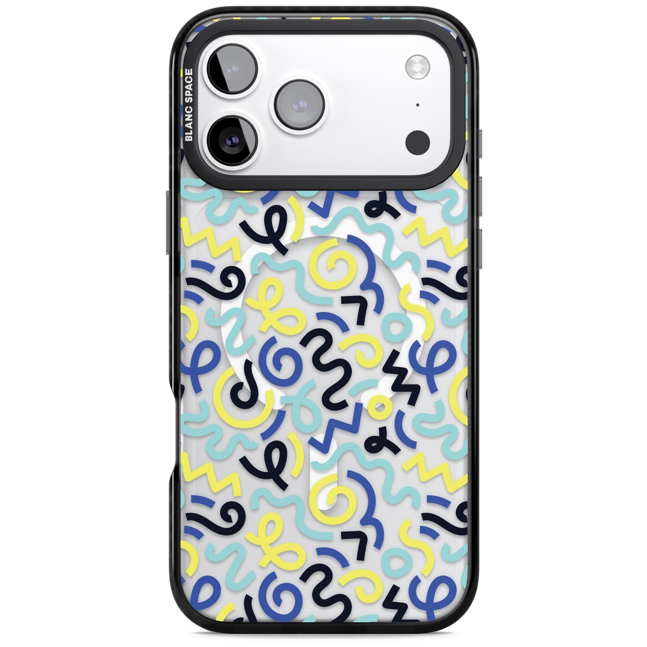 Blue & Yellow Memphis Retro iPhone 17 Pro Impact Pro Black Phone Case