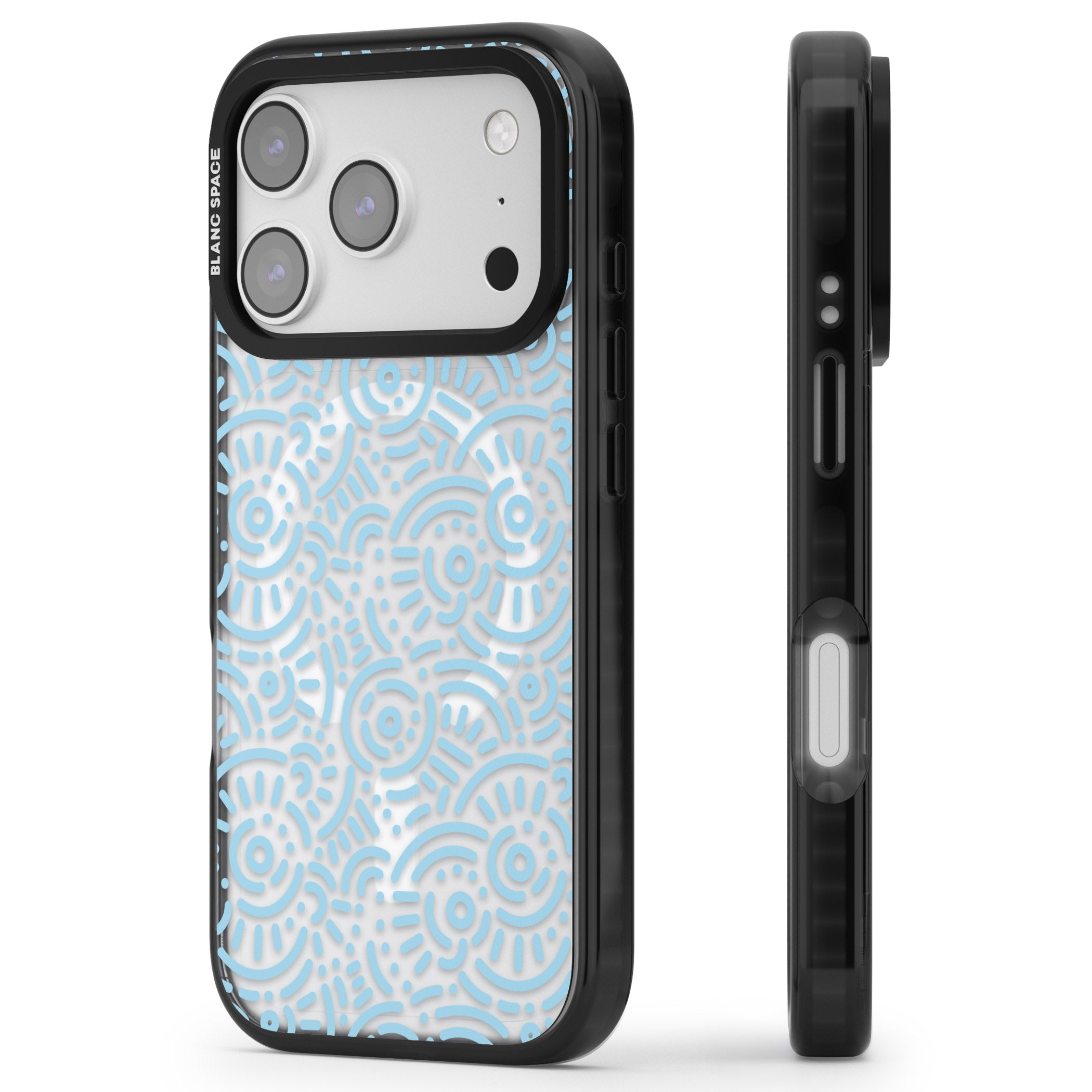 Light Blue Retro Pattern iPhone 17 Pro Impact Pro Black Phone Case Side Profile