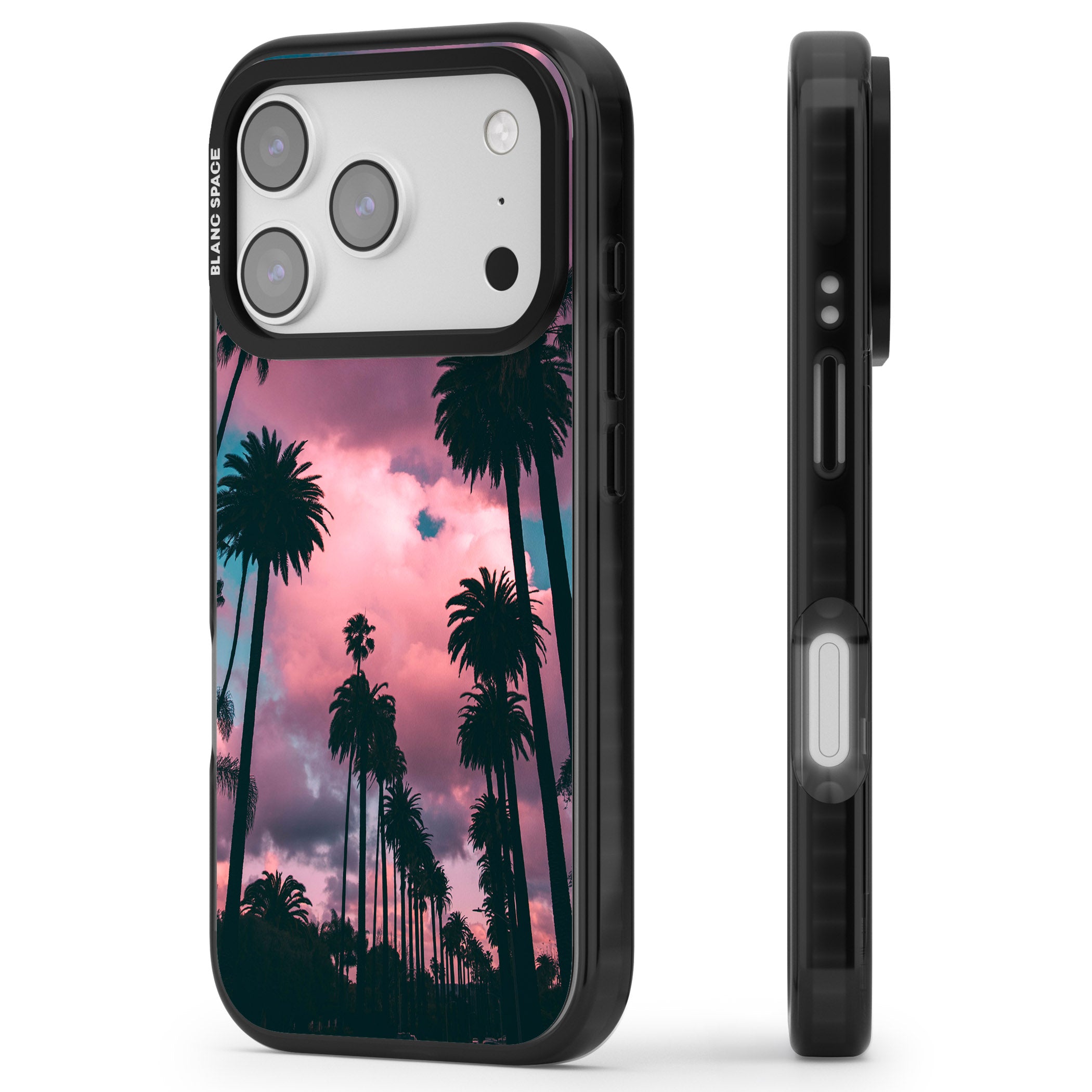 Sunset Palms iPhone 17 Pro Impact Pro Black Phone Case Side Profile