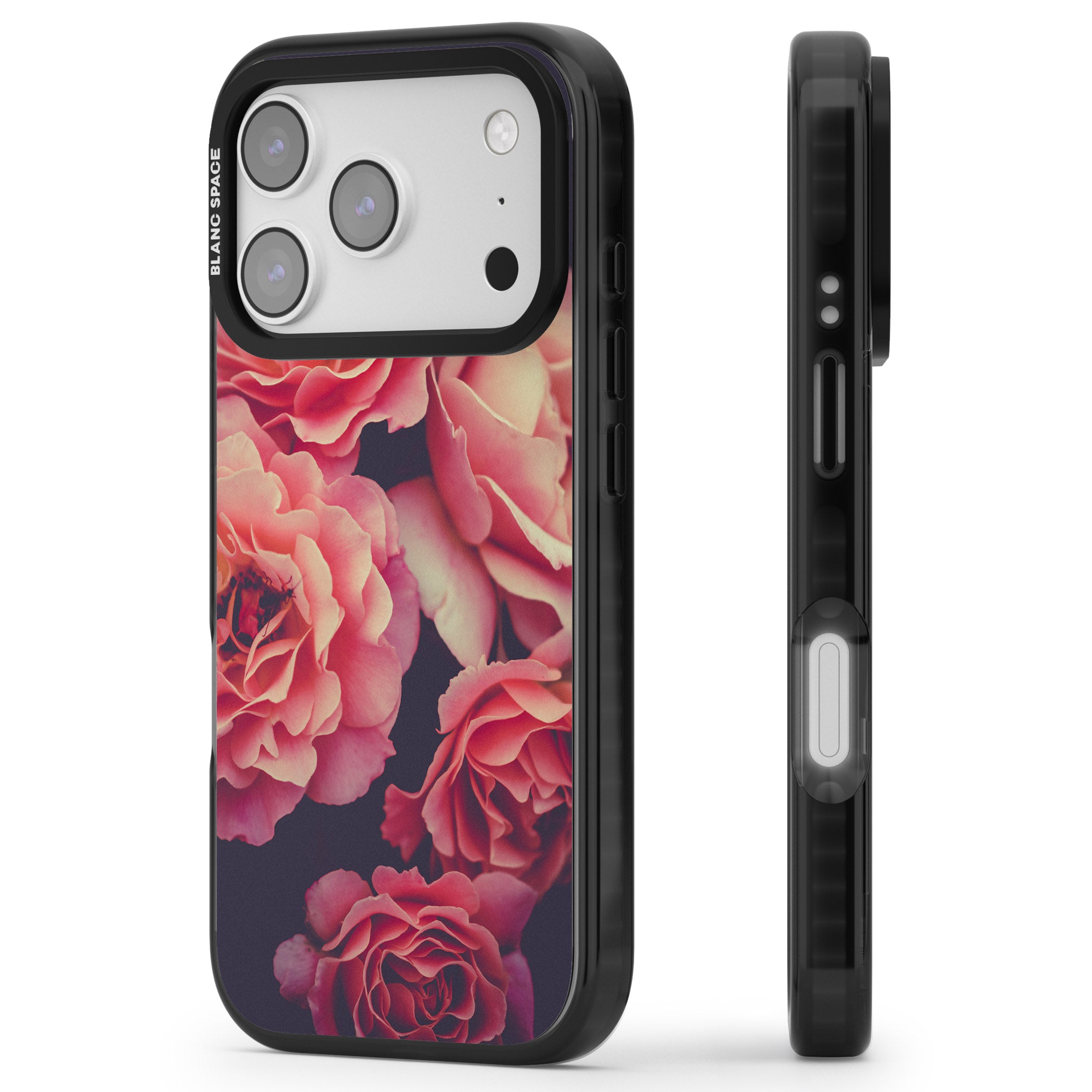 Midnight Rose Bloom iPhone 17 Pro Impact Pro Black Phone Case Side Profile