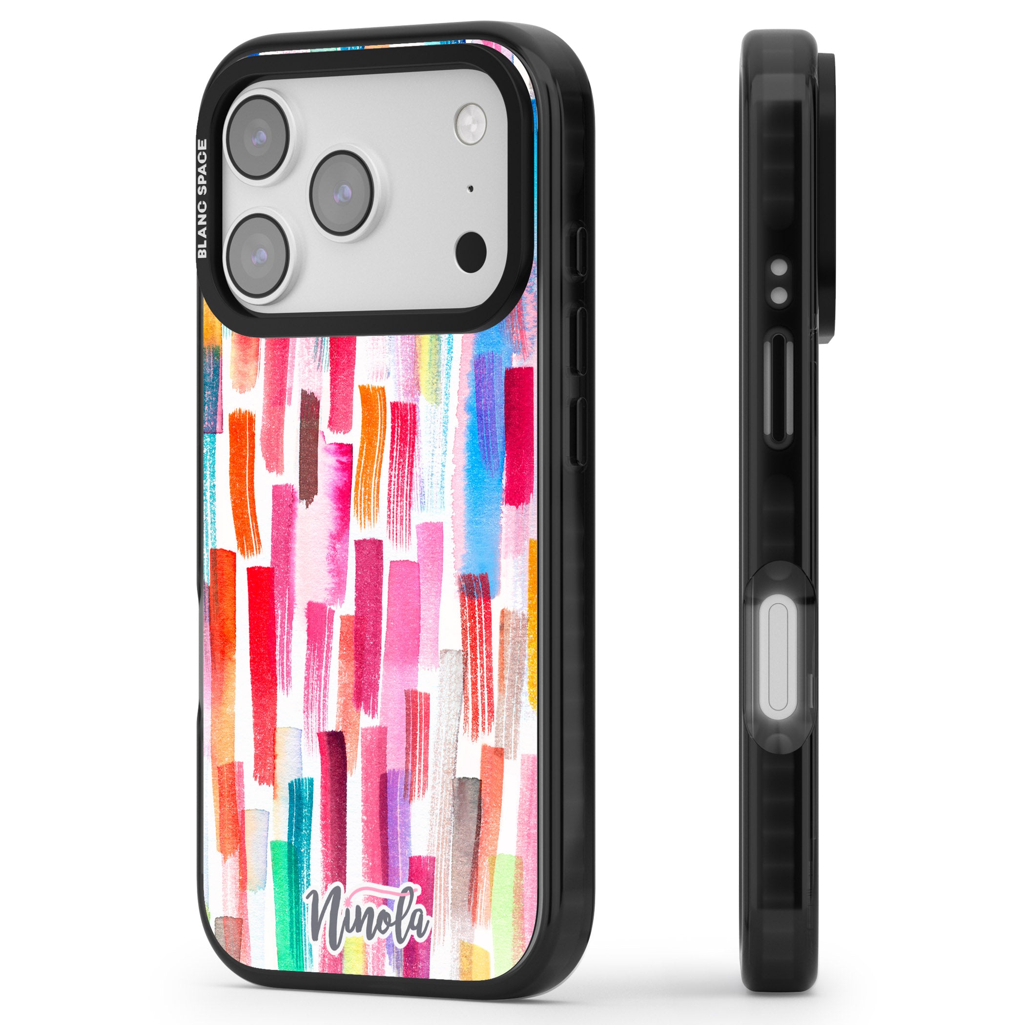 Colorful Brushstrokes iPhone 17 Pro Impact Pro Black Phone Case Side Profile