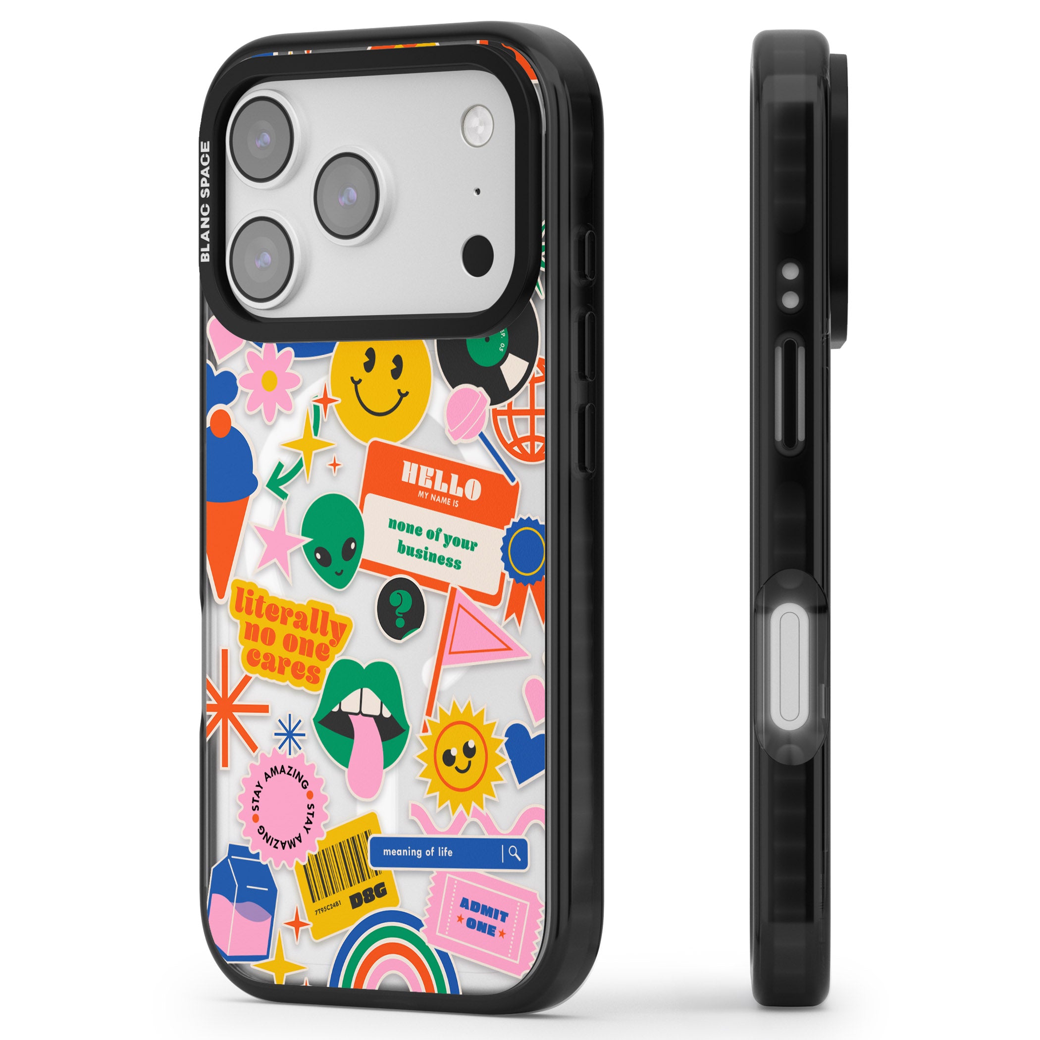 Nostalgic Sticker Vibes iPhone 17 Pro Impact Pro Black Phone Case Side Profile