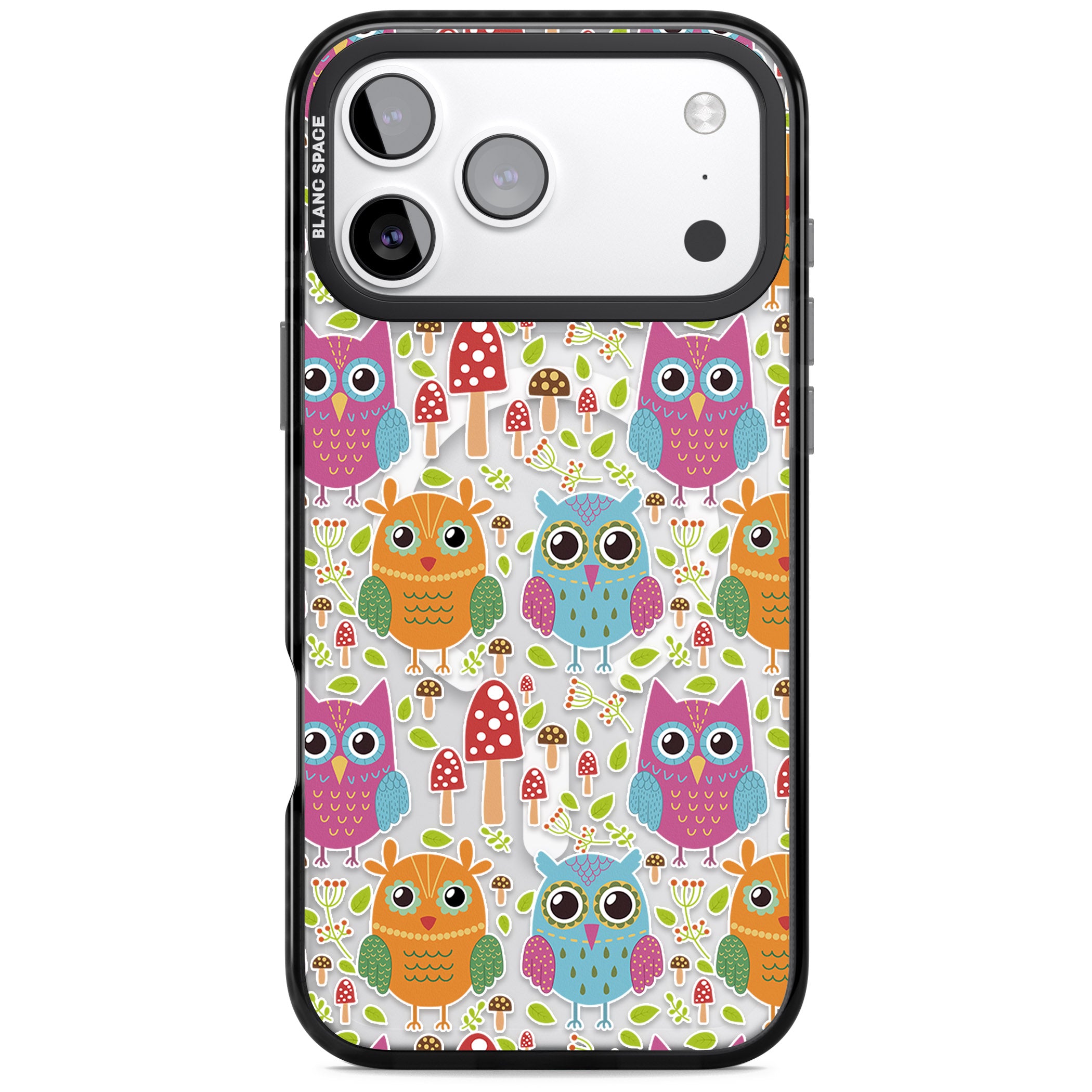 Forrest Owl Clear Pattern iPhone 17 Pro Impact Pro Black Phone Case