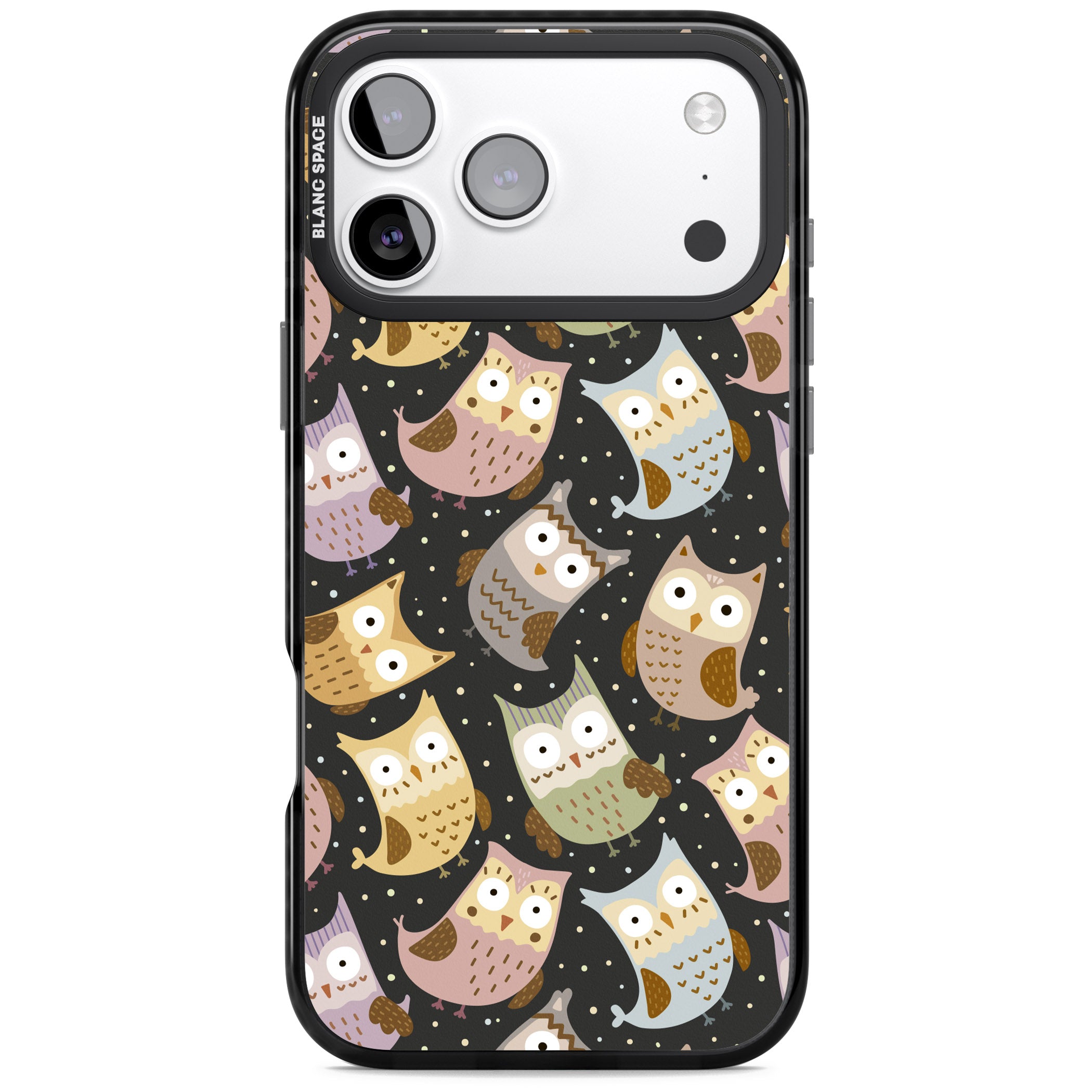 Cute Owl Pattern iPhone 17 Pro Impact Pro Black Phone Case