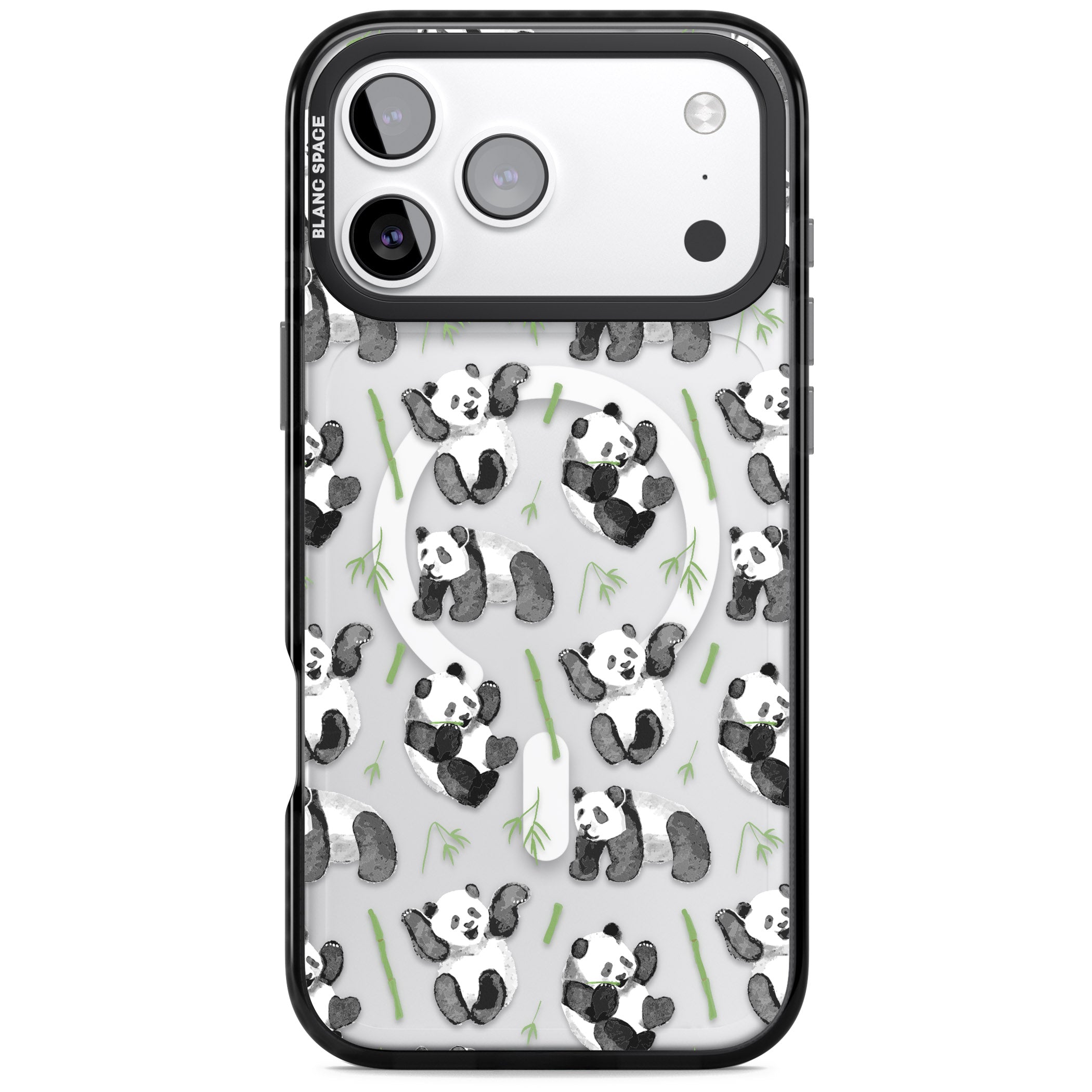 Watercolour Panda Pattern iPhone 17 Pro Impact Pro Black Phone Case