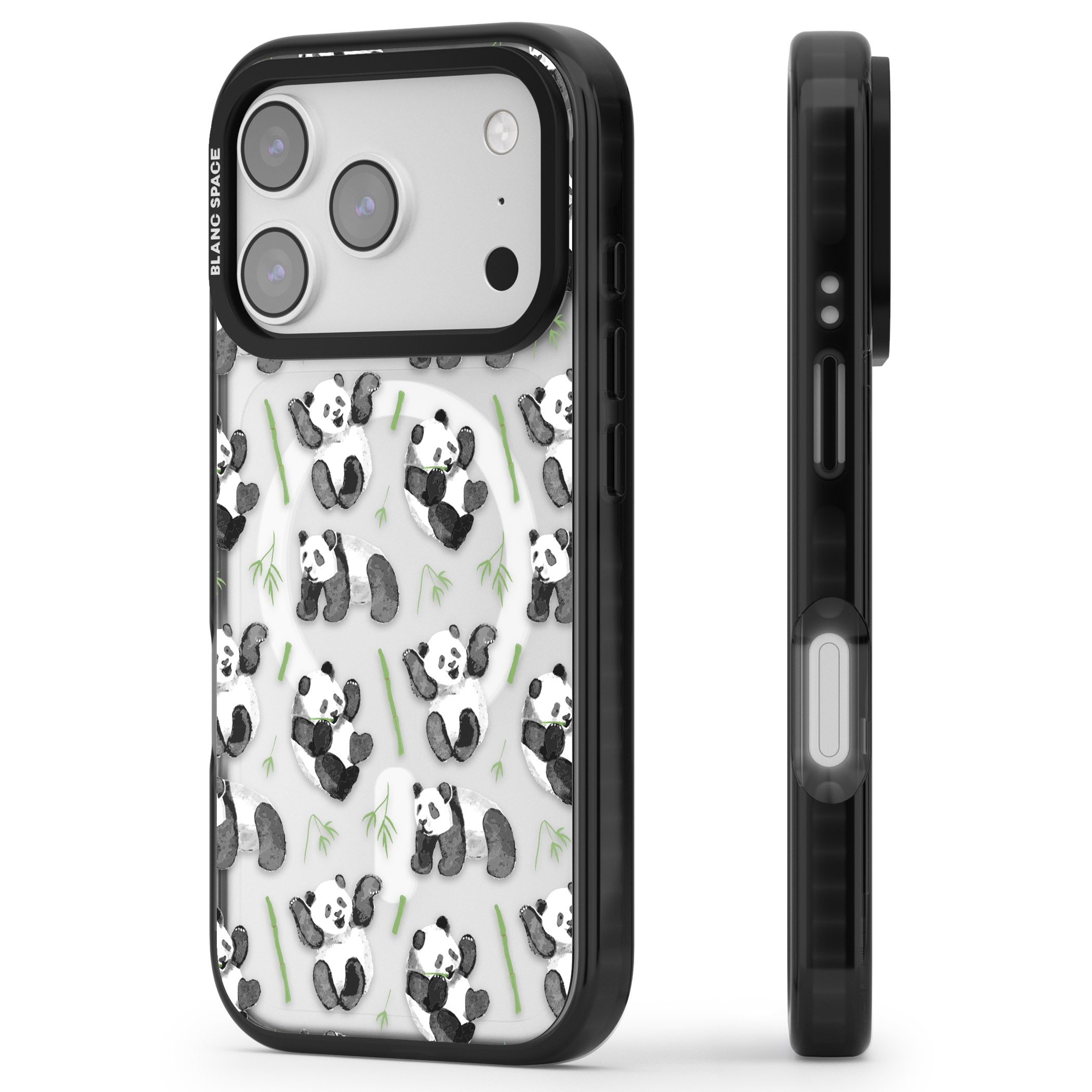 Watercolour Panda Pattern iPhone 17 Pro Impact Pro Black Phone Case Side Profile