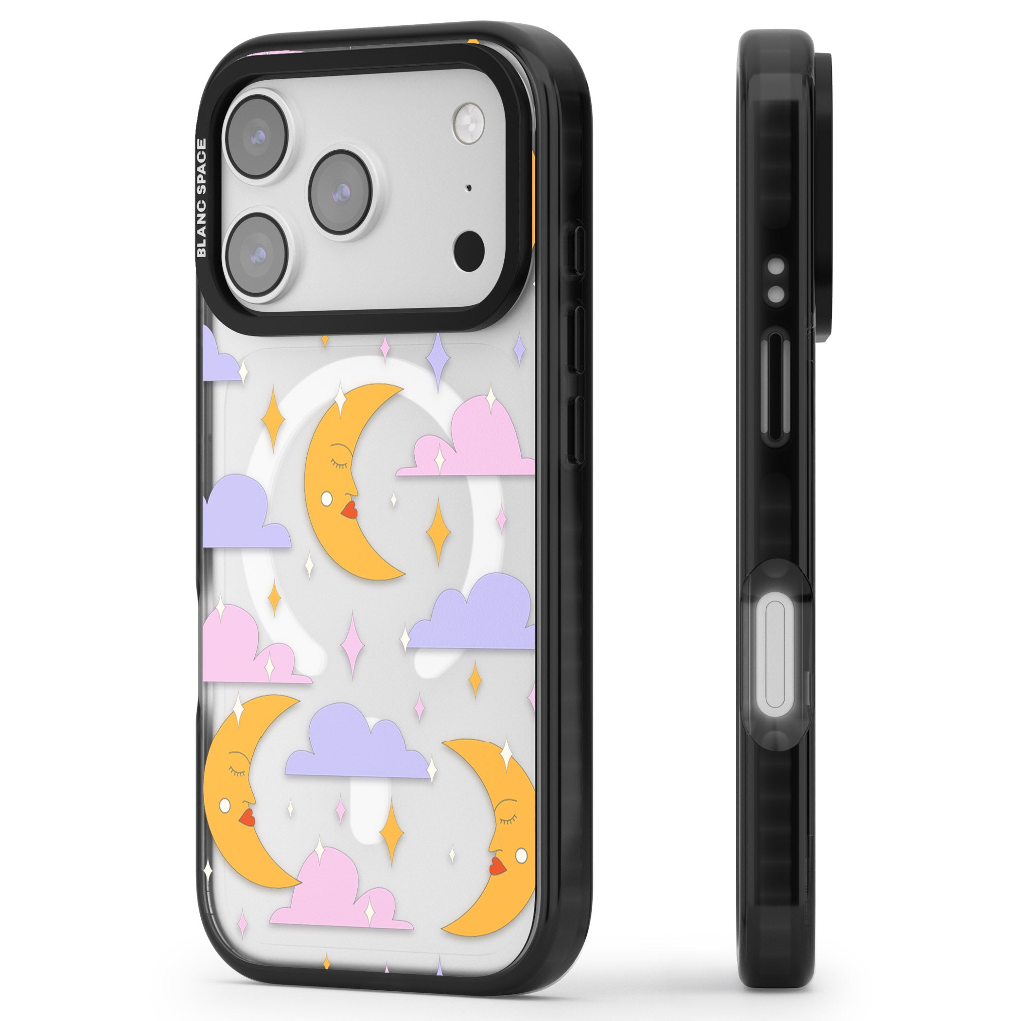 Moons & Clouds iPhone 17 Pro Impact Pro Black Phone Case Side Profile