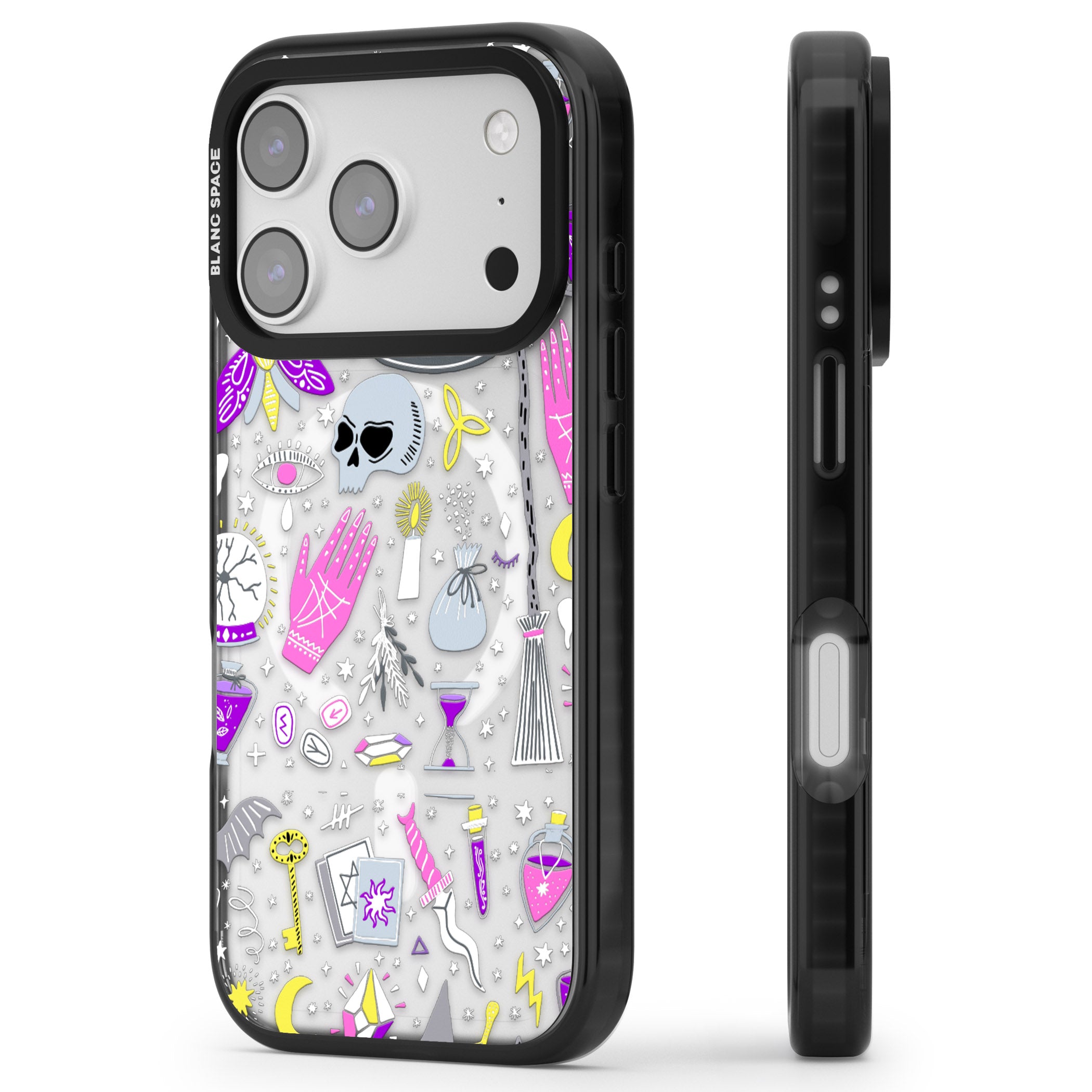 Black Magic Pattern iPhone 17 Pro Impact Pro Black Phone Case Side Profile