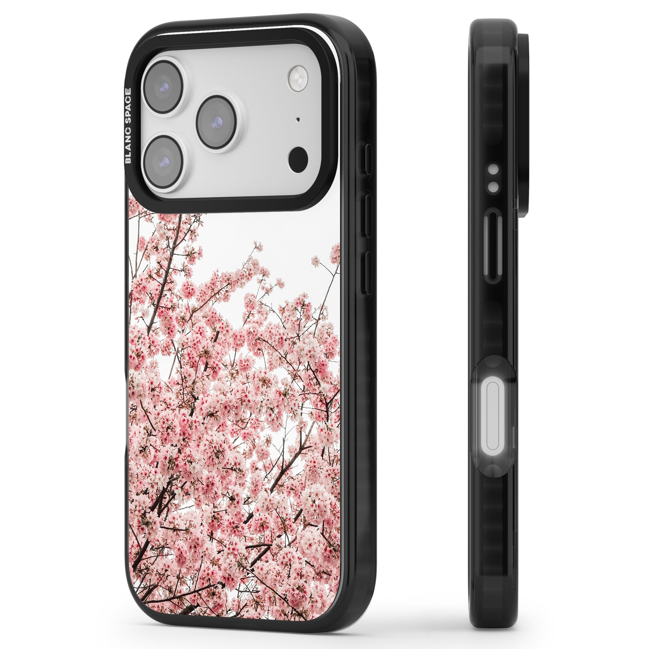 Cherry Blossom Bloom iPhone 17 Pro Impact Pro Black Phone Case Side Profile