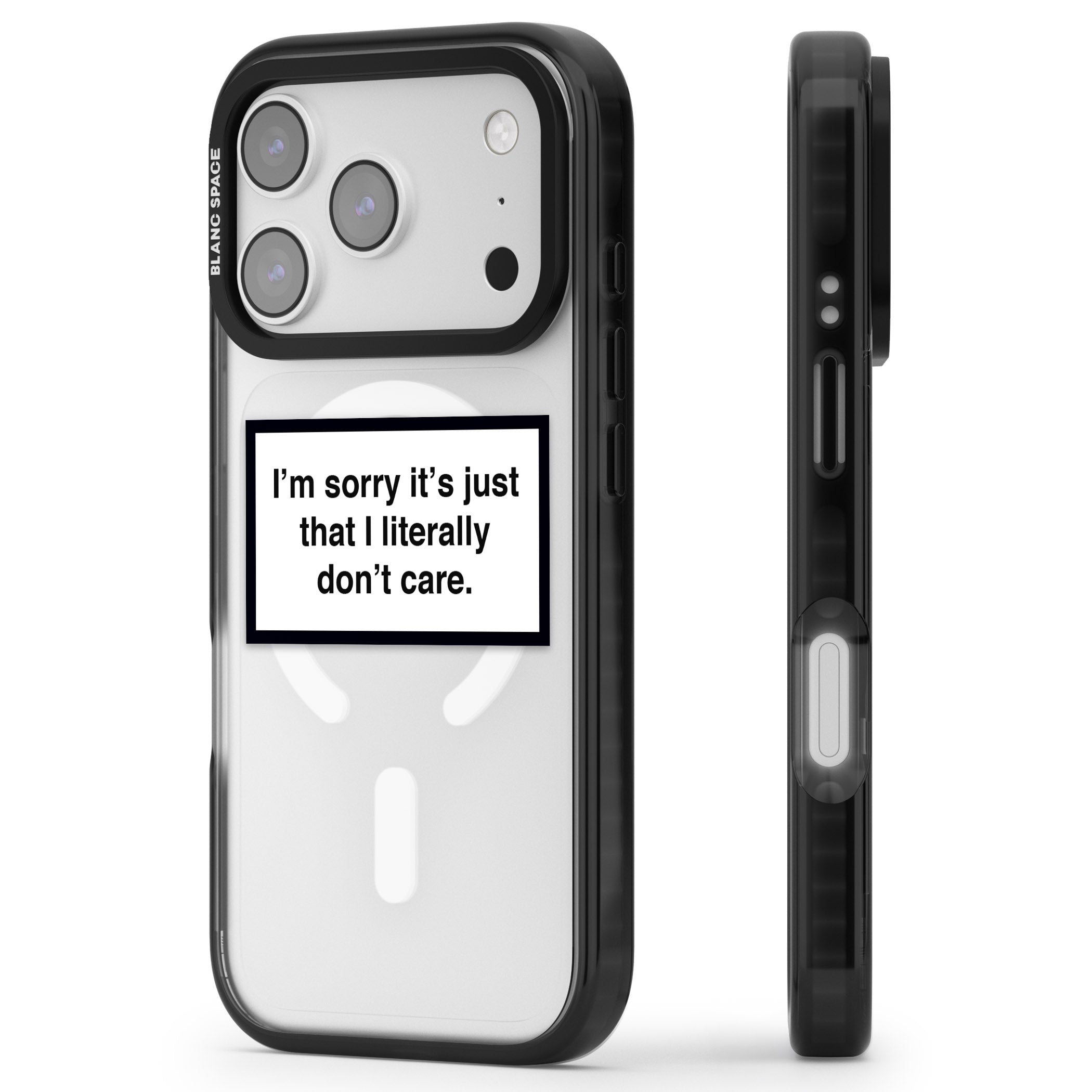 Literally Don'T Care iPhone 17 Pro Impact Pro Black Phone Case Side Profile