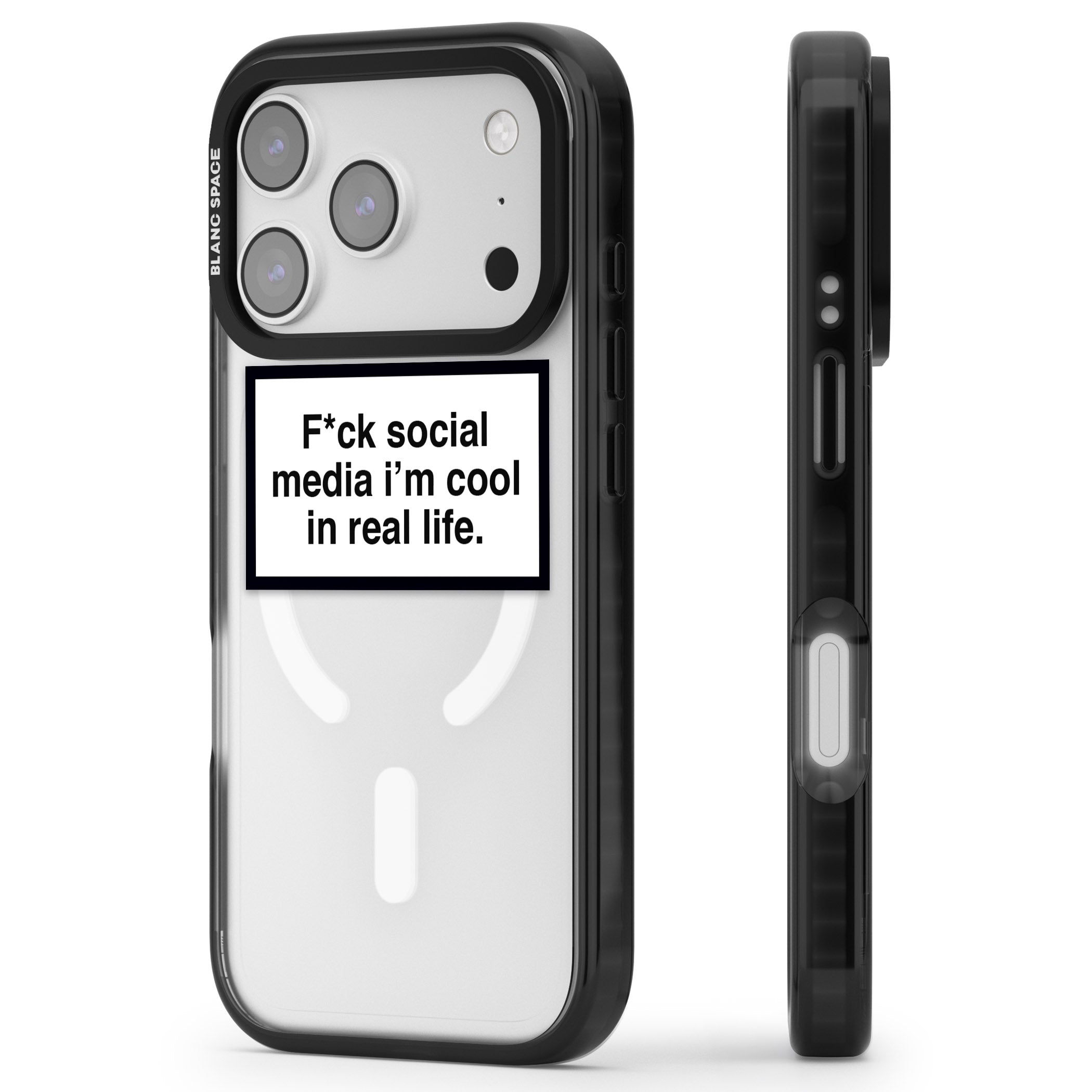 F*Ck Social Media iPhone 17 Pro Impact Pro Black Phone Case Side Profile