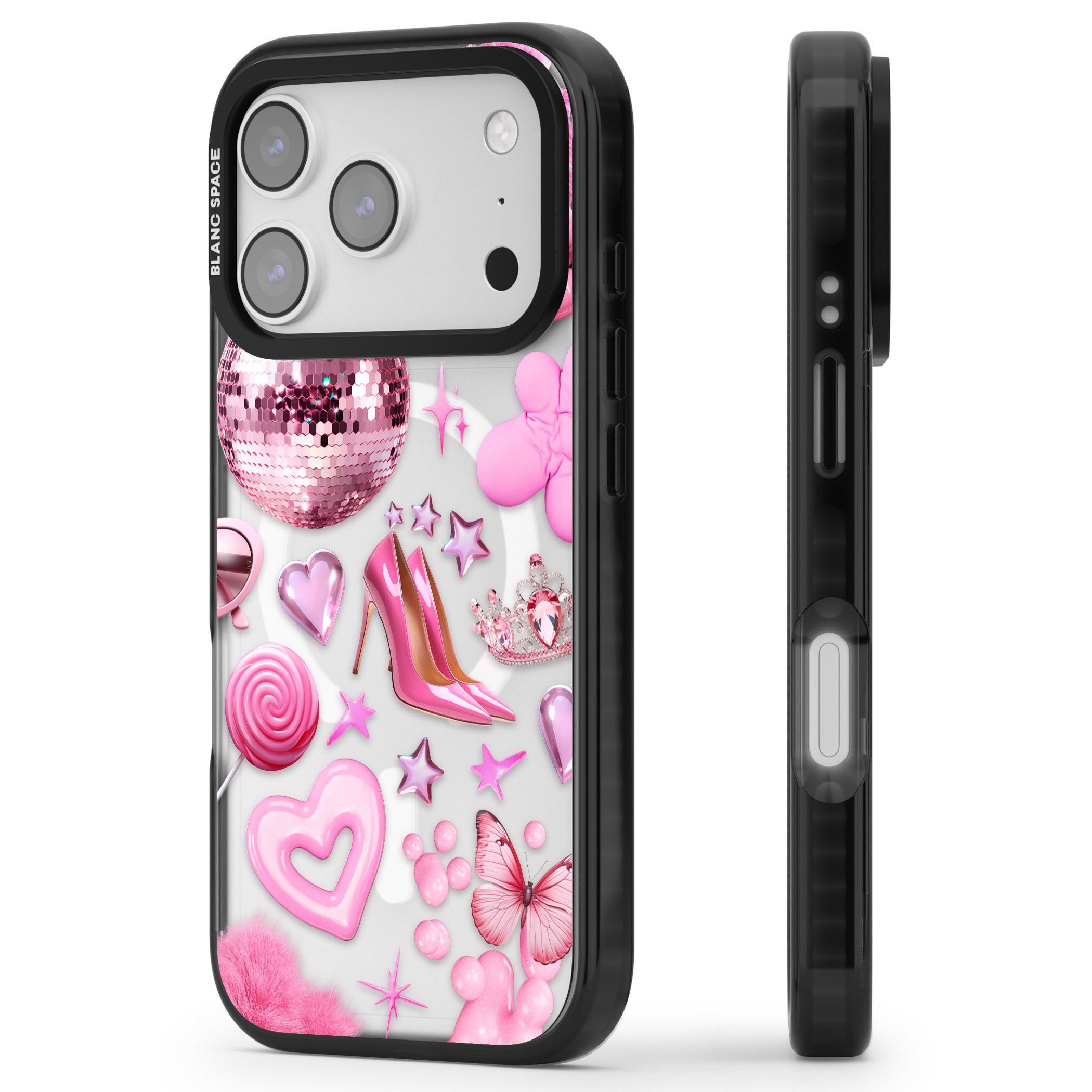 Pink Glam iPhone 17 Pro Impact Pro Black Phone Case Side Profile