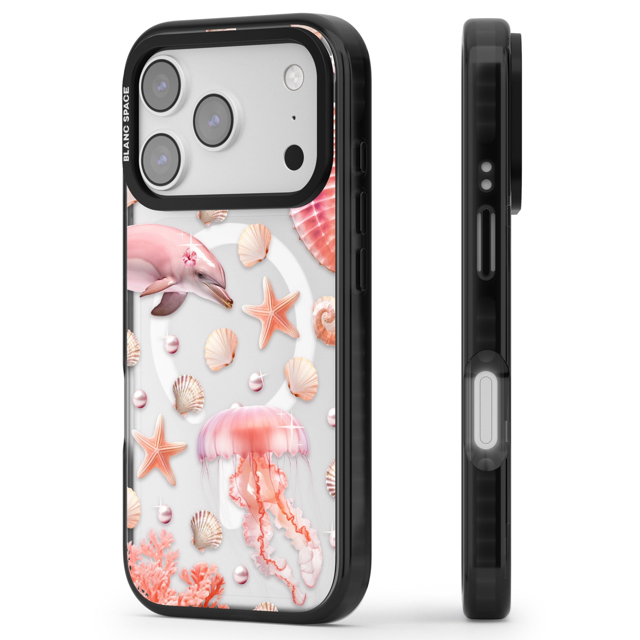 Pink Sealife iPhone 17 Pro Impact Pro Black Phone Case Side Profile