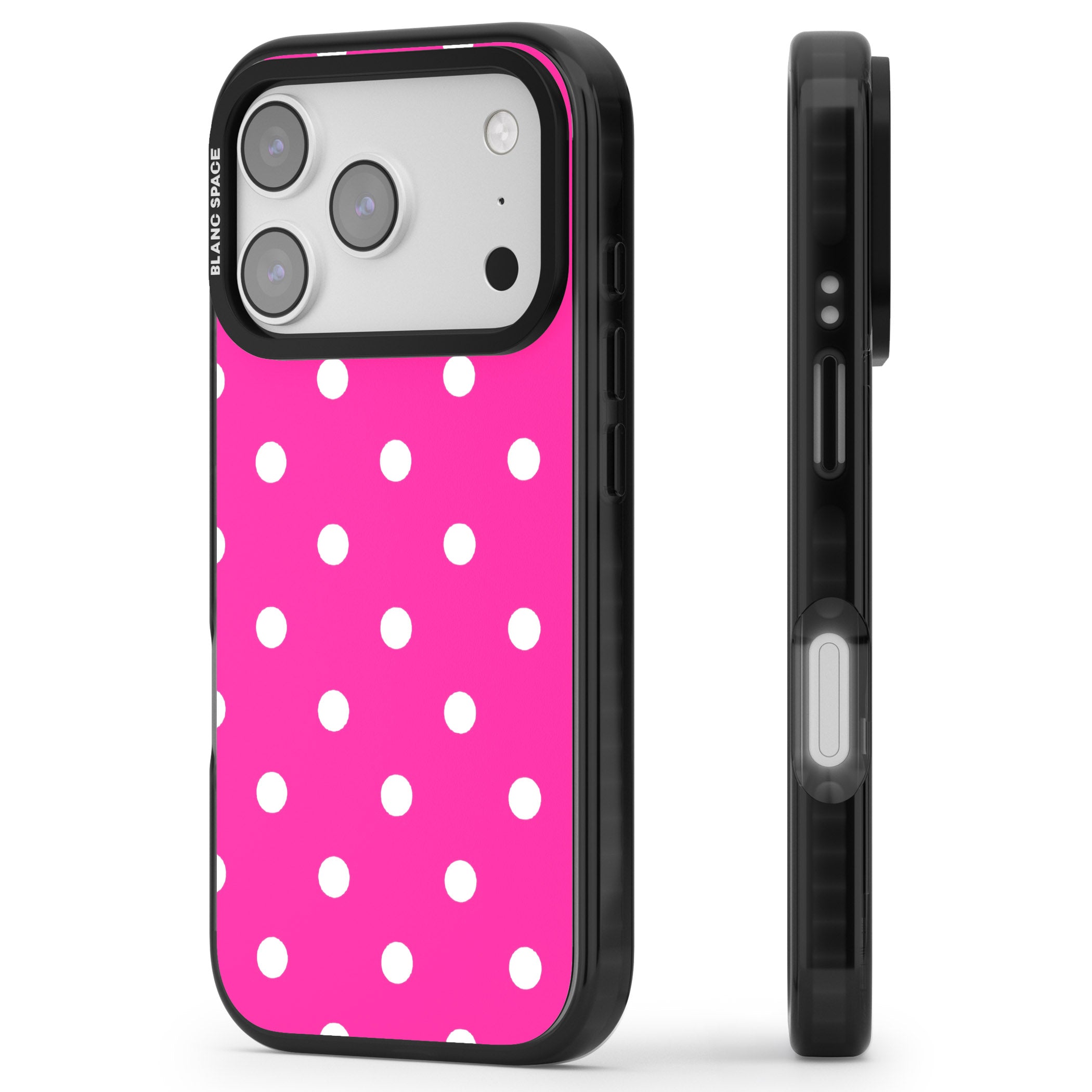 Pink Polka Dot iPhone 17 Pro Impact Pro Black Phone Case Side Profile