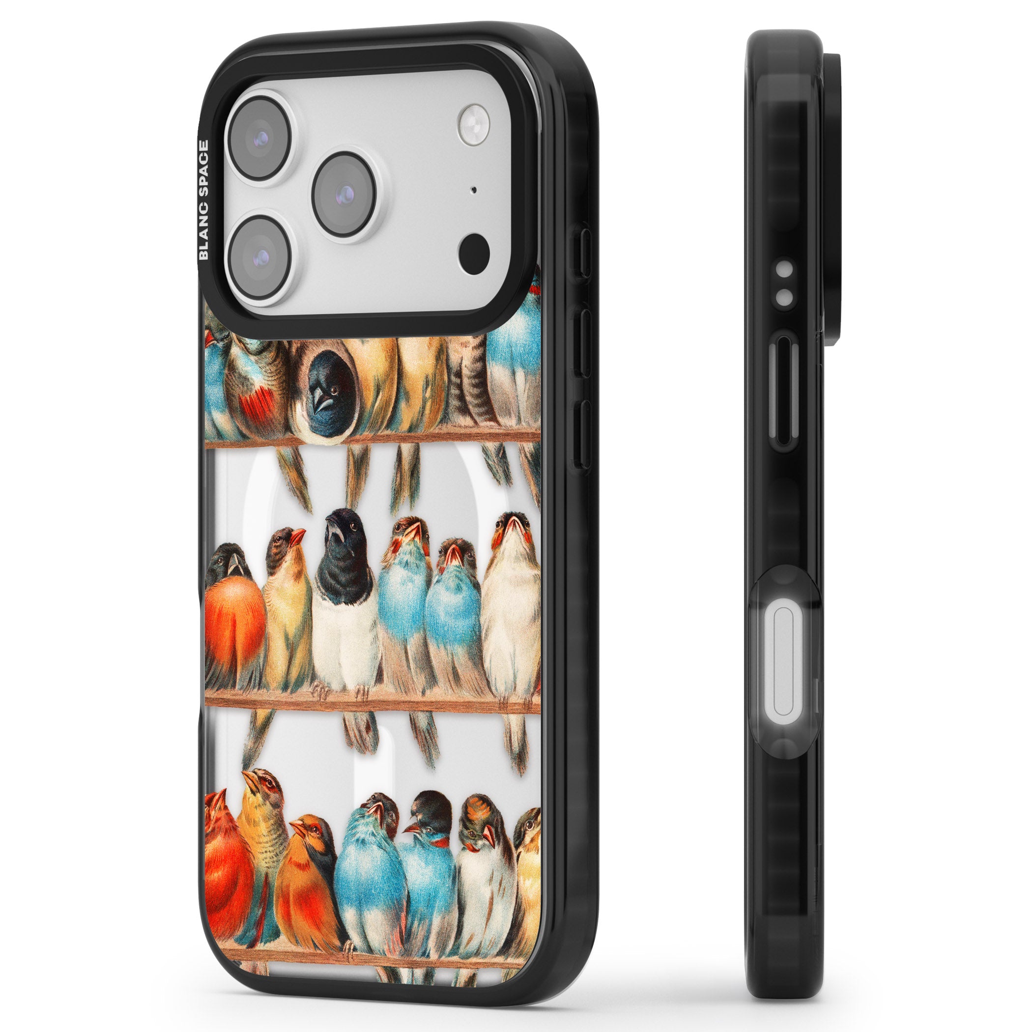 A Perch Of Birds iPhone 17 Pro Impact Pro Black Phone Case Side Profile