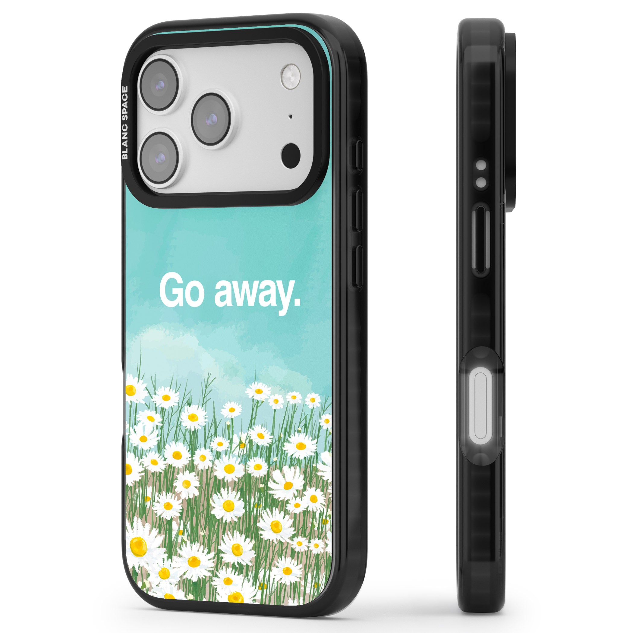 Go Away iPhone 17 Pro Impact Pro Black Phone Case Side Profile