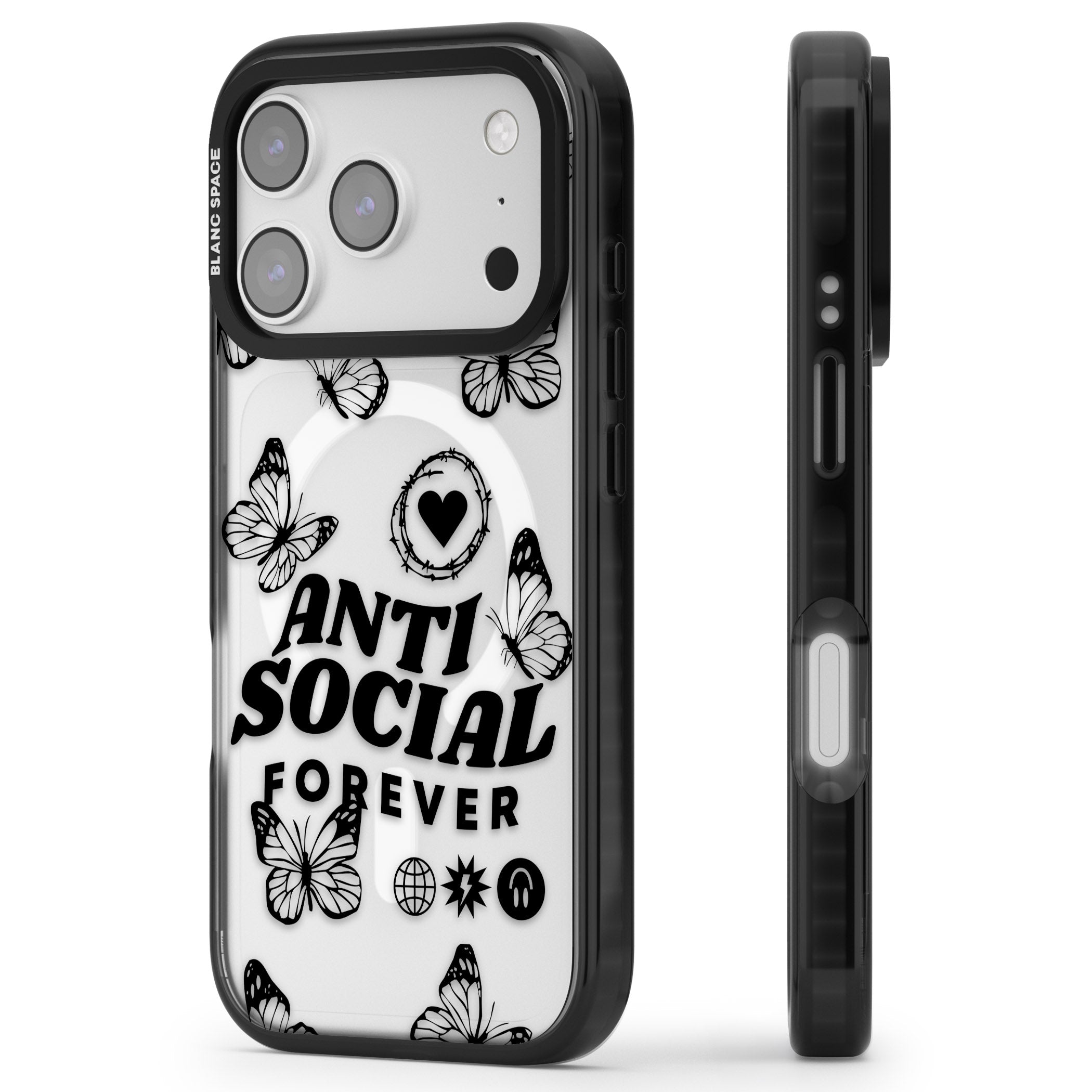 Anti Social Forever iPhone 17 Pro Impact Pro Black Phone Case Side Profile