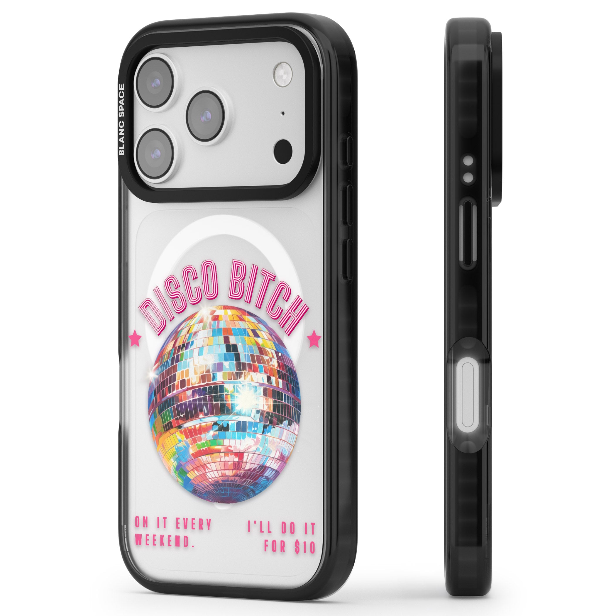 Disco B Tch iPhone 17 Pro Impact Pro Black Phone Case Side Profile