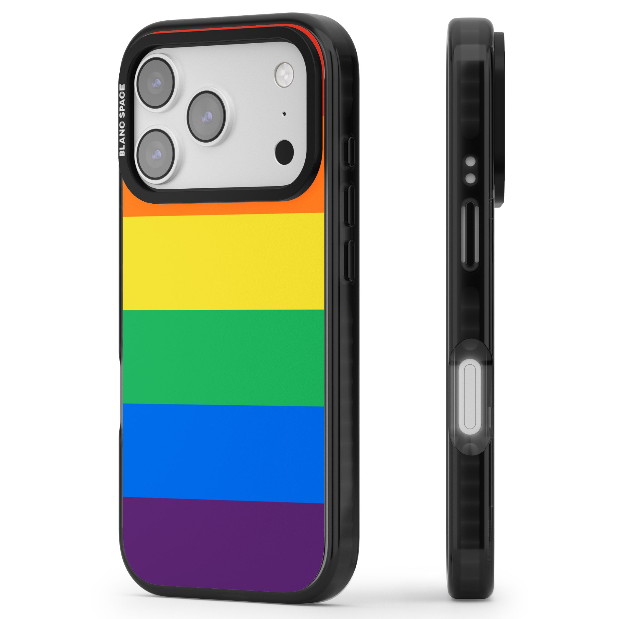 Rainbow Stripes iPhone 17 Pro Impact Pro Black Phone Case Side Profile