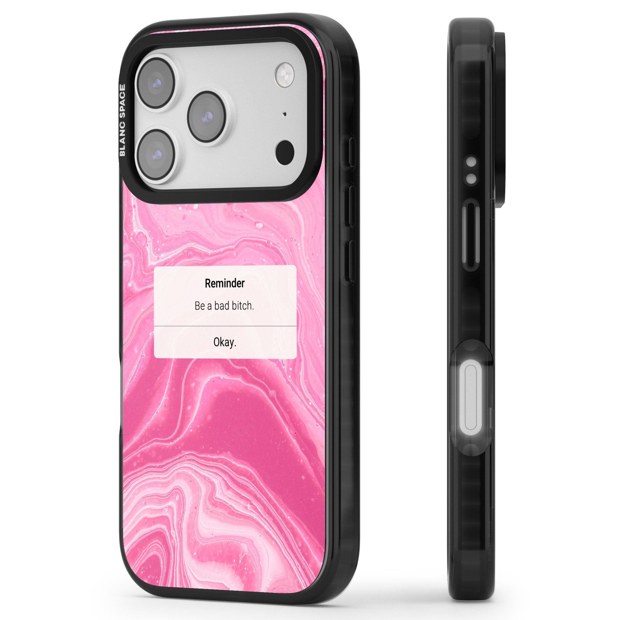 Bad Bitch Reminder iPhone 17 Pro Impact Pro Black Phone Case Side Profile
