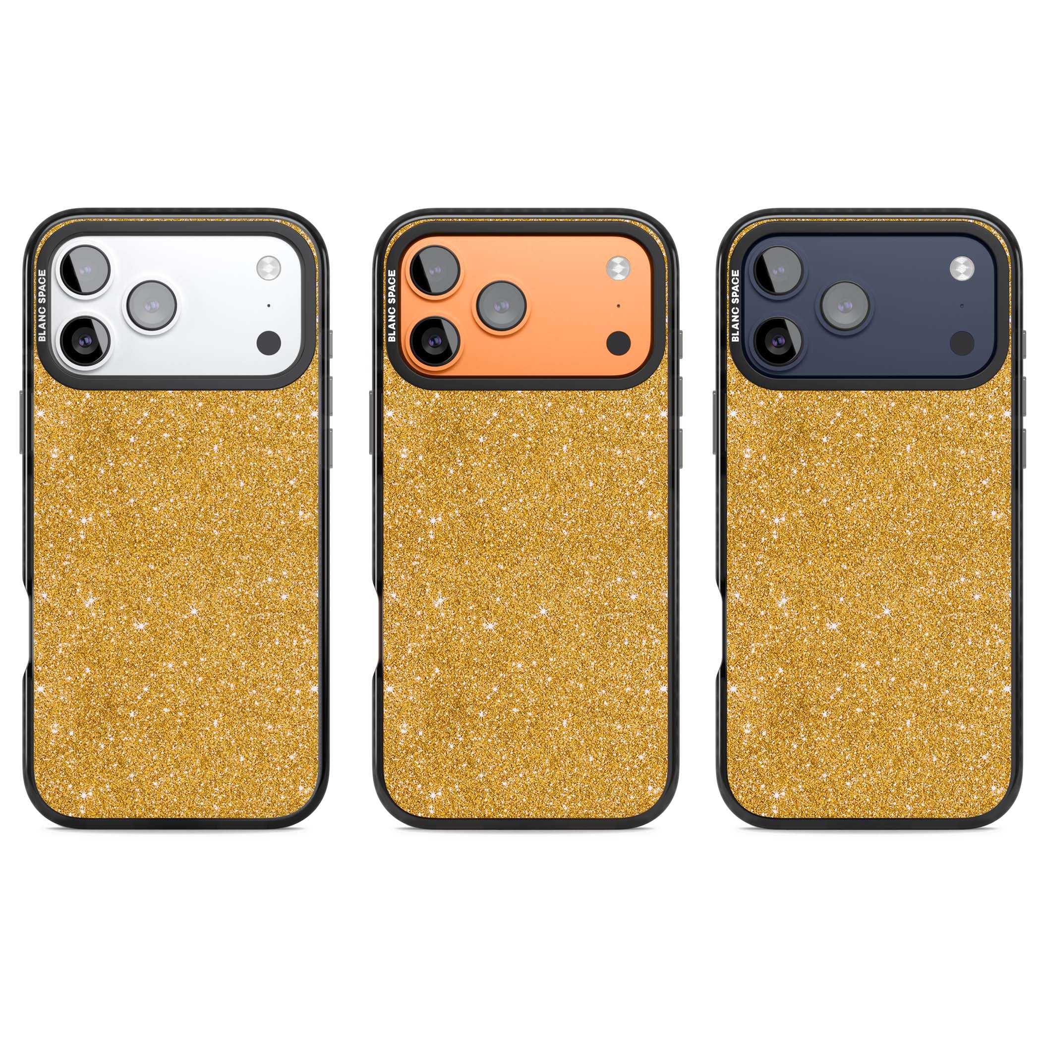 Gold Glitter gold glitter iPhone case featuring a shimmering sparkle wallpaper design in luxury gold | Black Impact Magsafe case for iPhone 17 Pro, iPhone 17 Pro Max