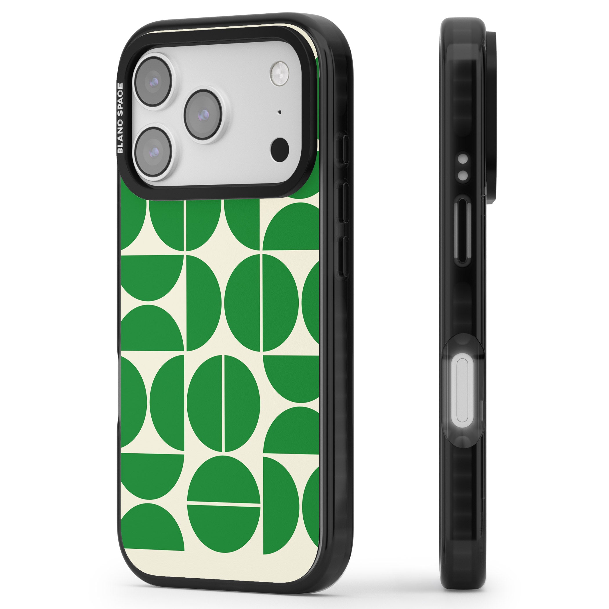 Retro Green Circles iPhone 17 Pro Impact Pro Black Phone Case Side Profile