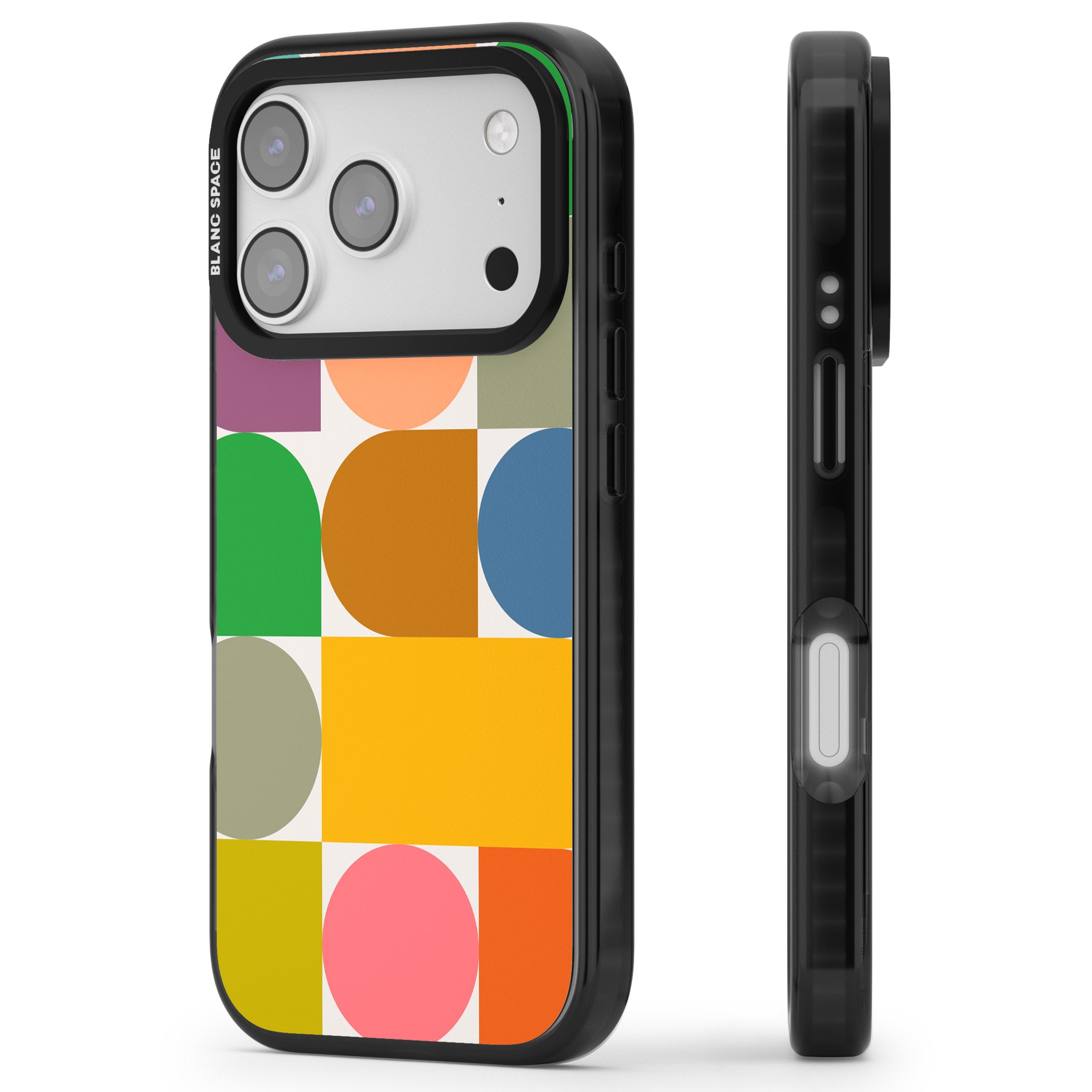 Retro Colorful Shapes iPhone 17 Pro Impact Pro Black Phone Case Side Profile