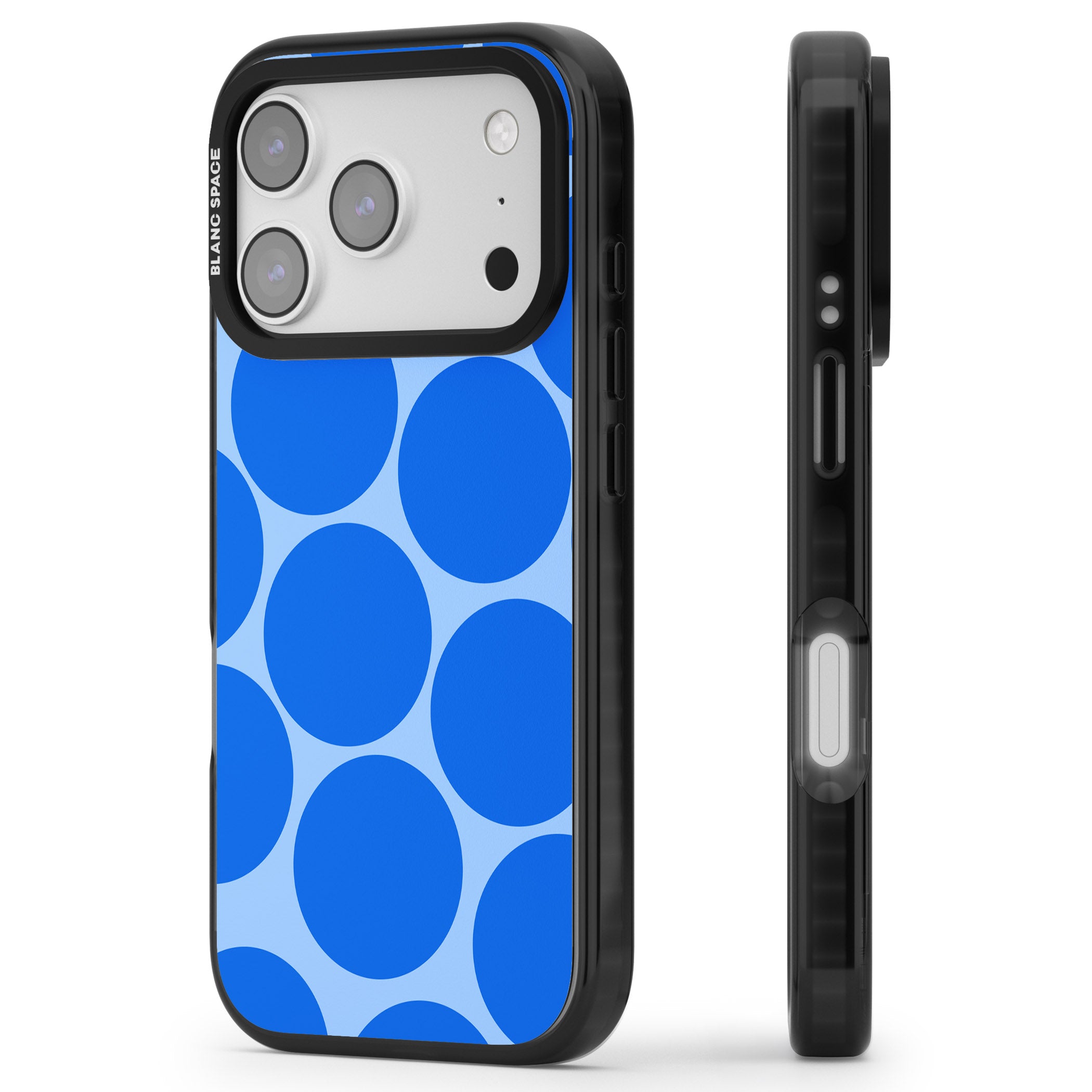 Retro Blue Dot iPhone 17 Pro Impact Pro Black Phone Case Side Profile