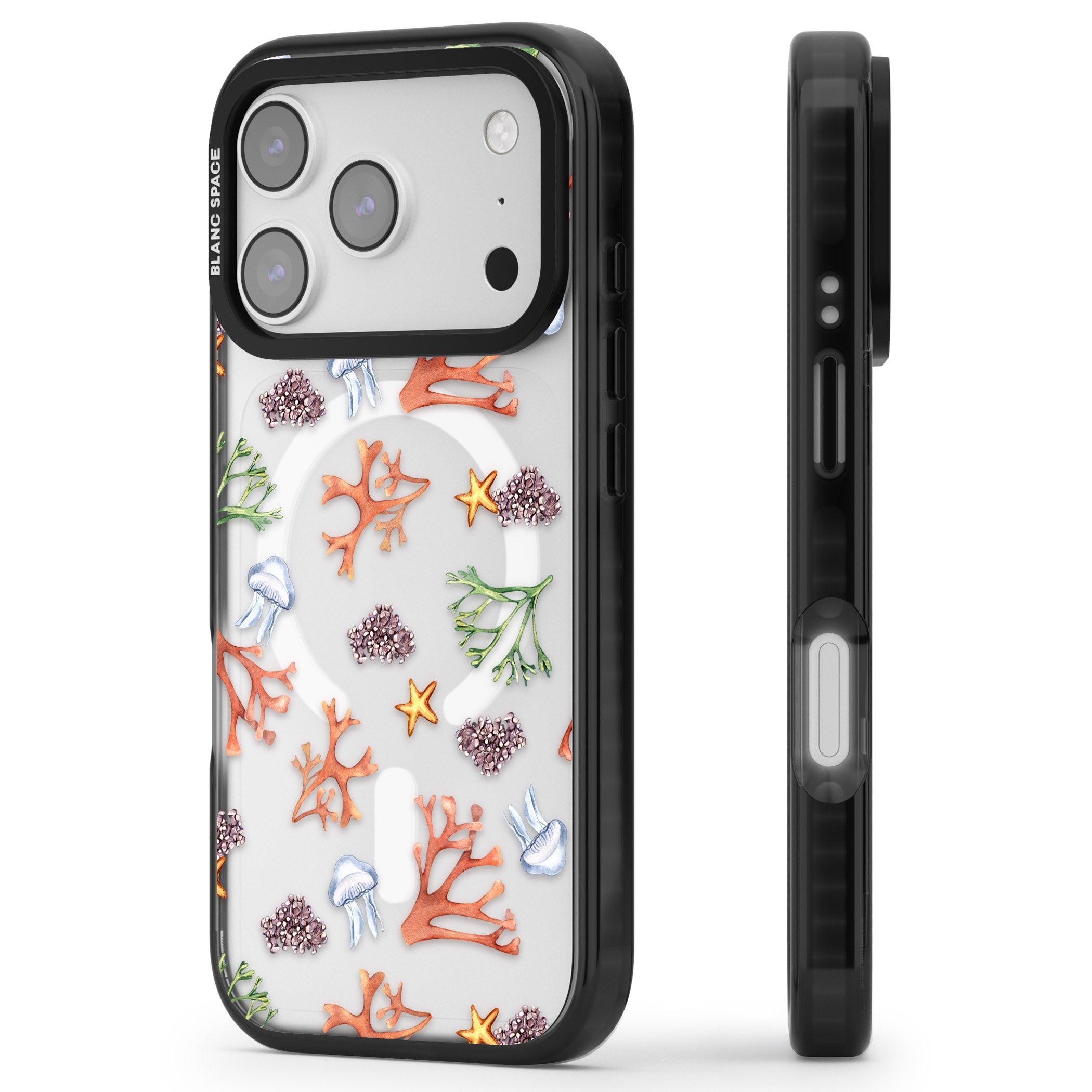 Coral & Jellyfish iPhone 17 Pro Impact Pro Black Phone Case Side Profile