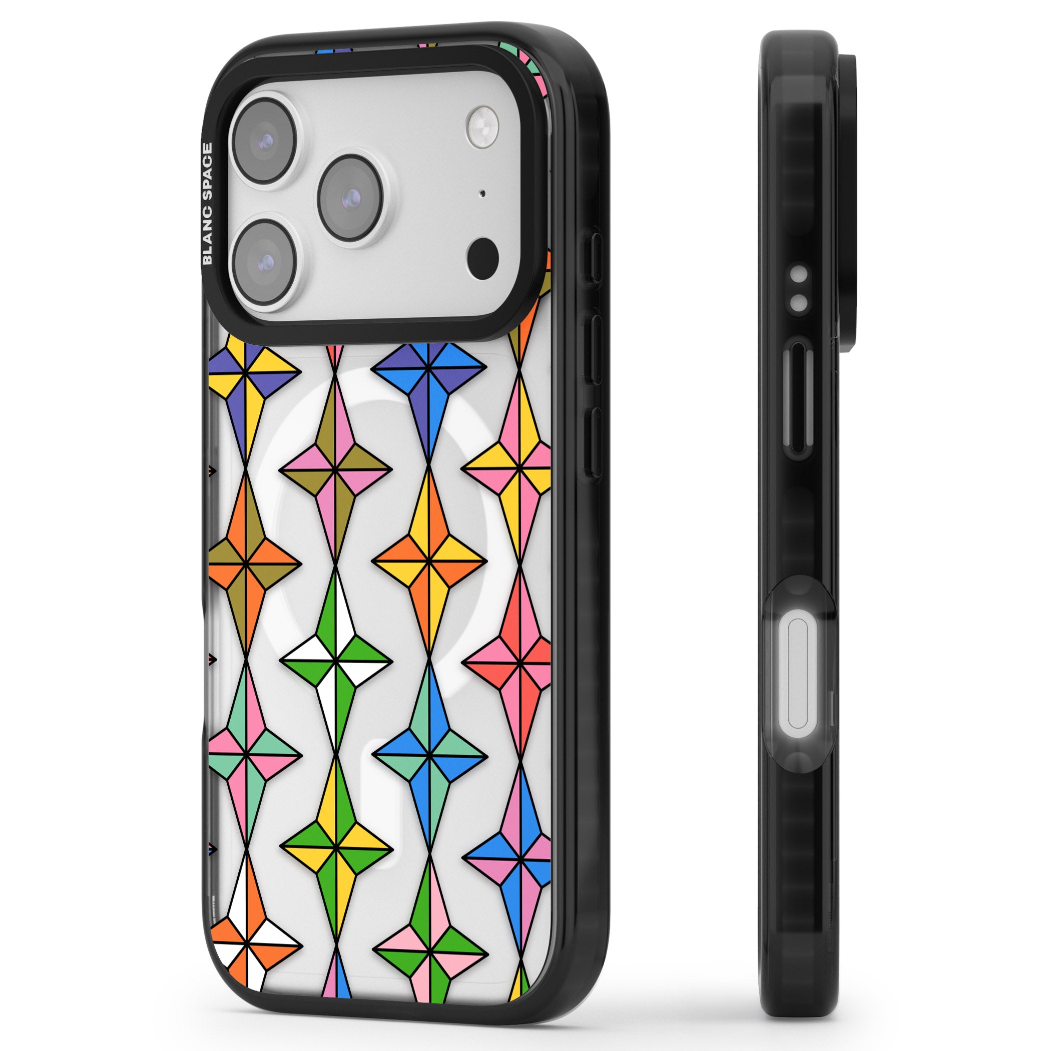 Multi Colour Stars Pattern iPhone 17 Pro Impact Pro Black Phone Case Side Profile