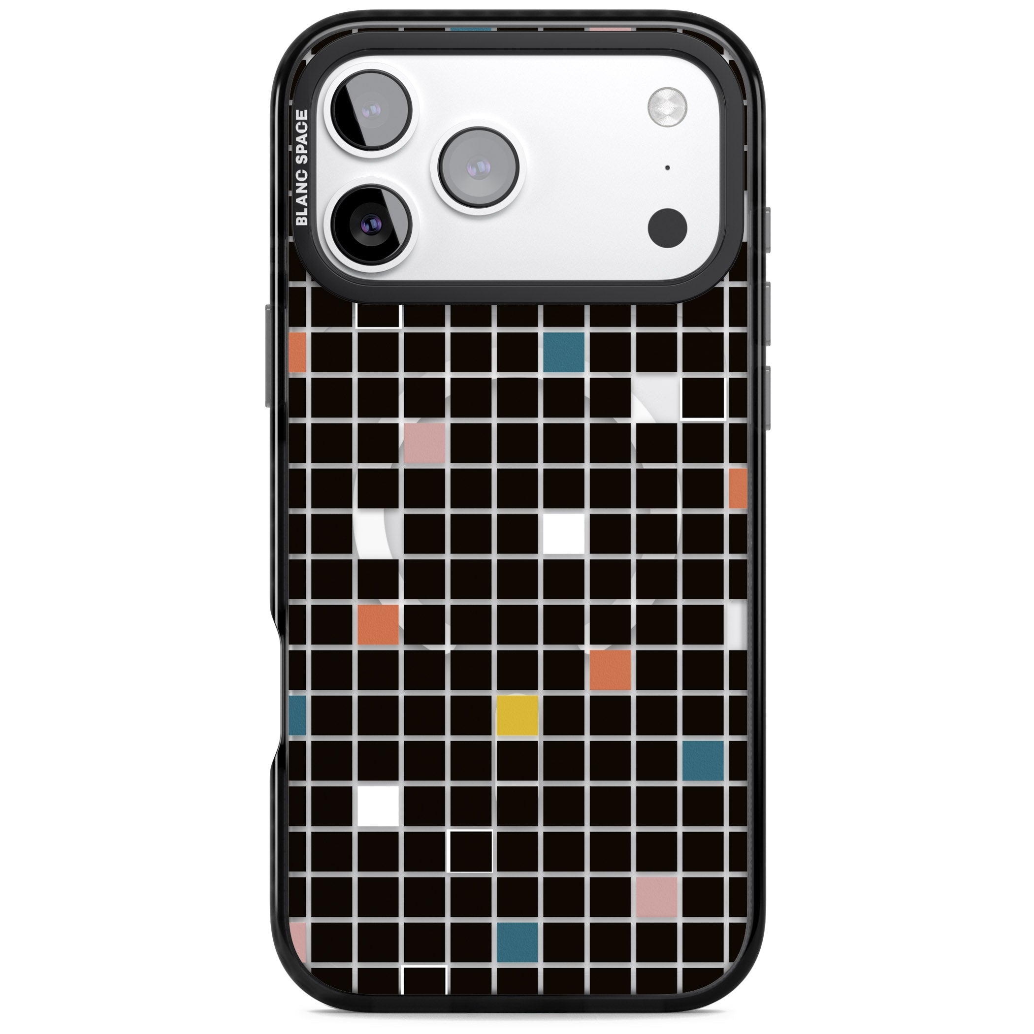 Earthtone Black Geometric Grid iPhone 17 Pro Impact Pro Black Phone Case