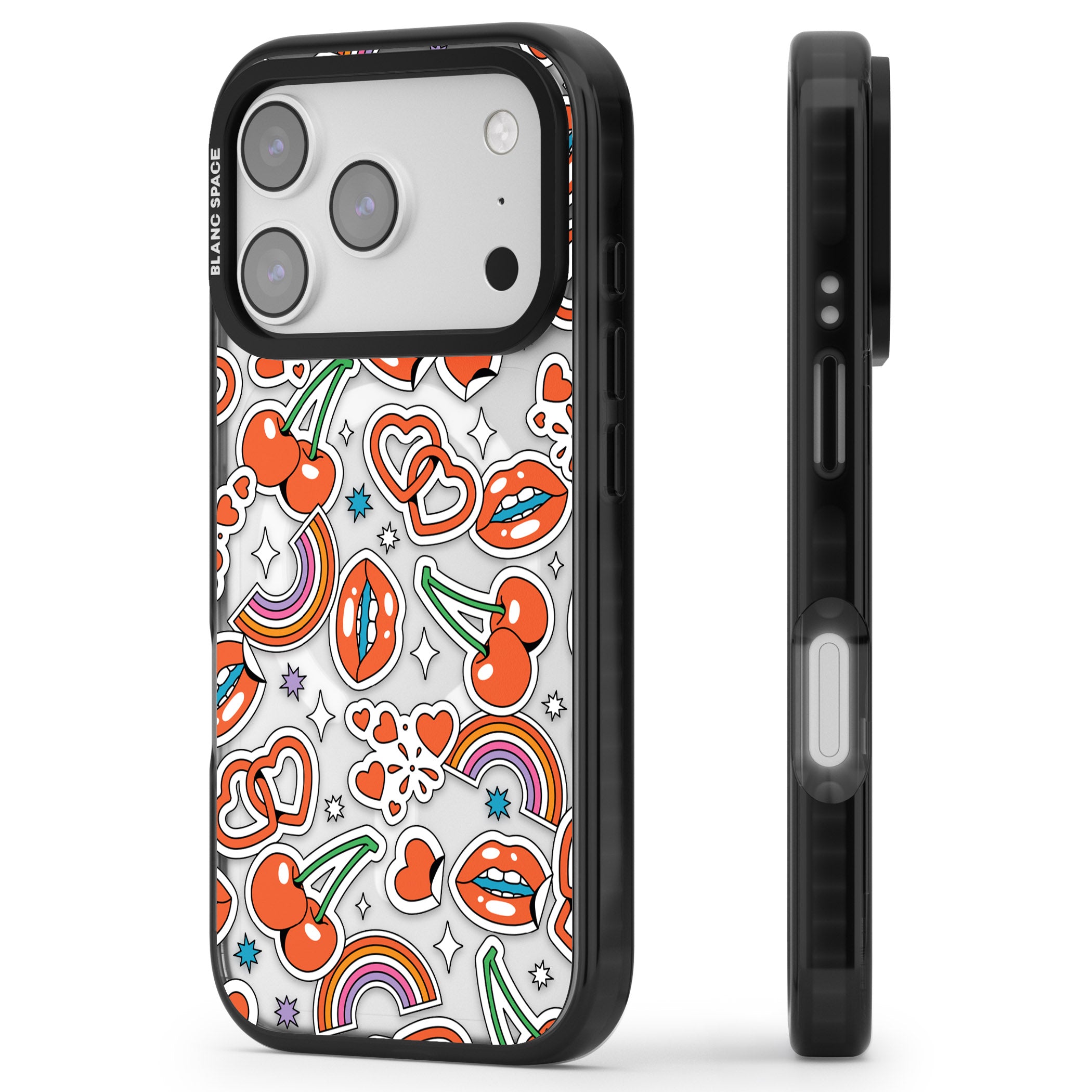 Red Sticker Pop iPhone 17 Pro Impact Pro Black Phone Case Side Profile