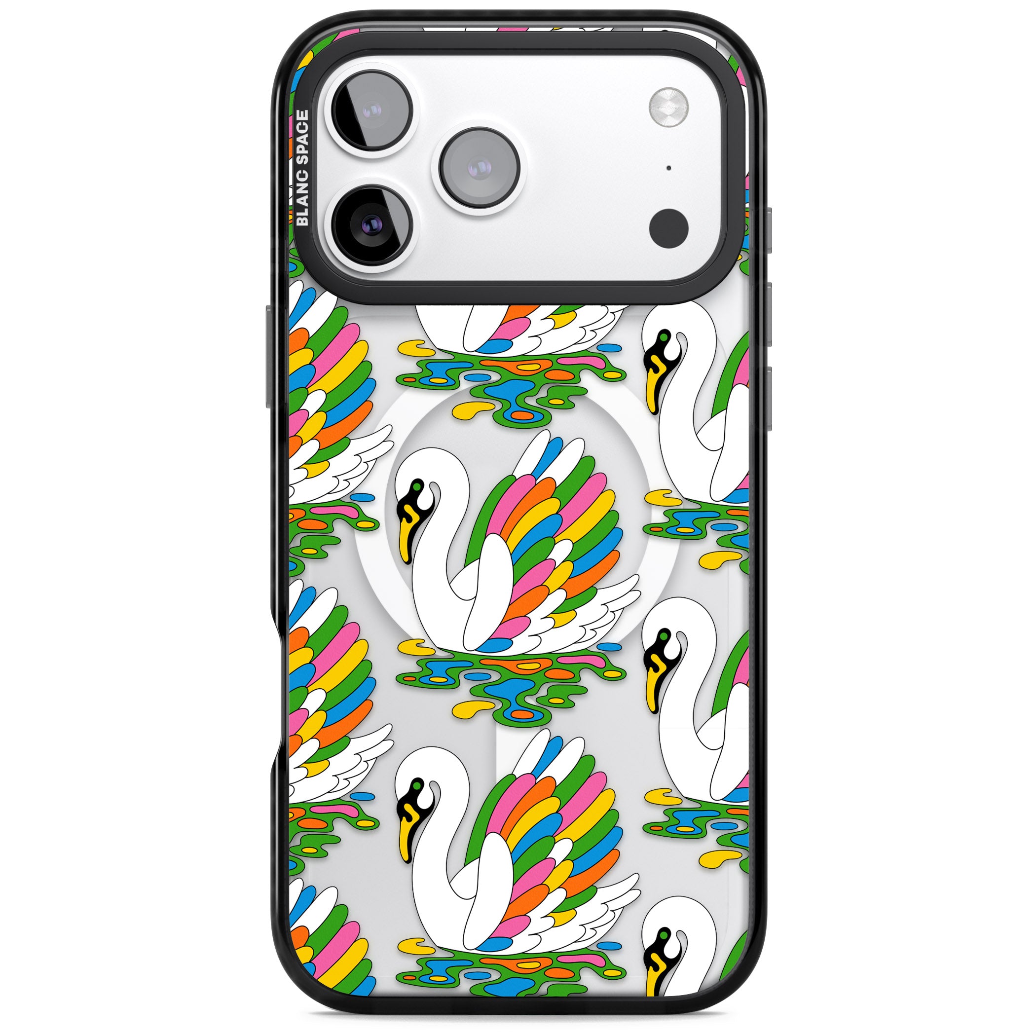 Colourful Swan Pattern iPhone 17 Pro Impact Pro Black Phone Case