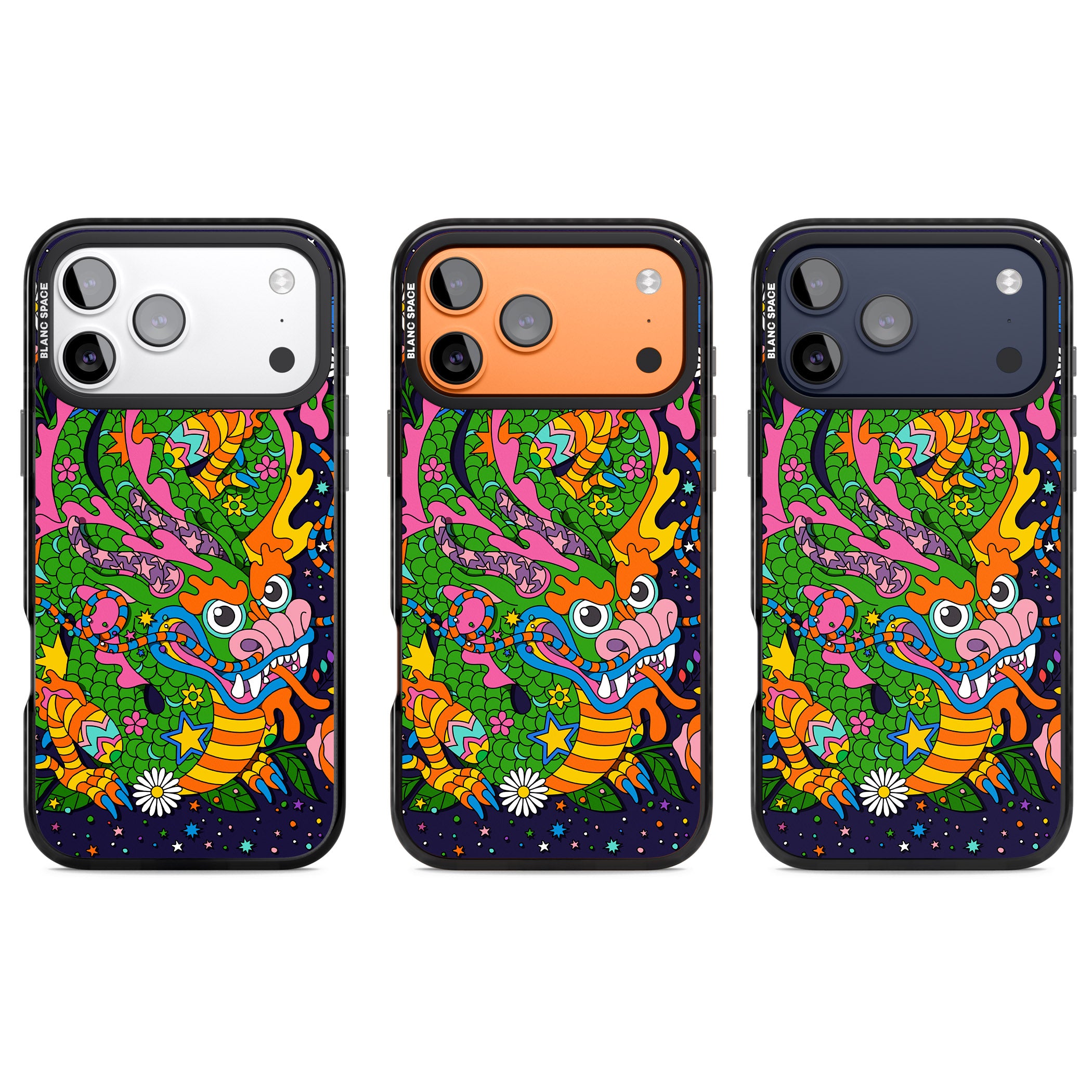 Psychedelic Jungle Dragon (Purple) iPhone 17 Pro Impact Pro Black Phone Case APT Impact Protection